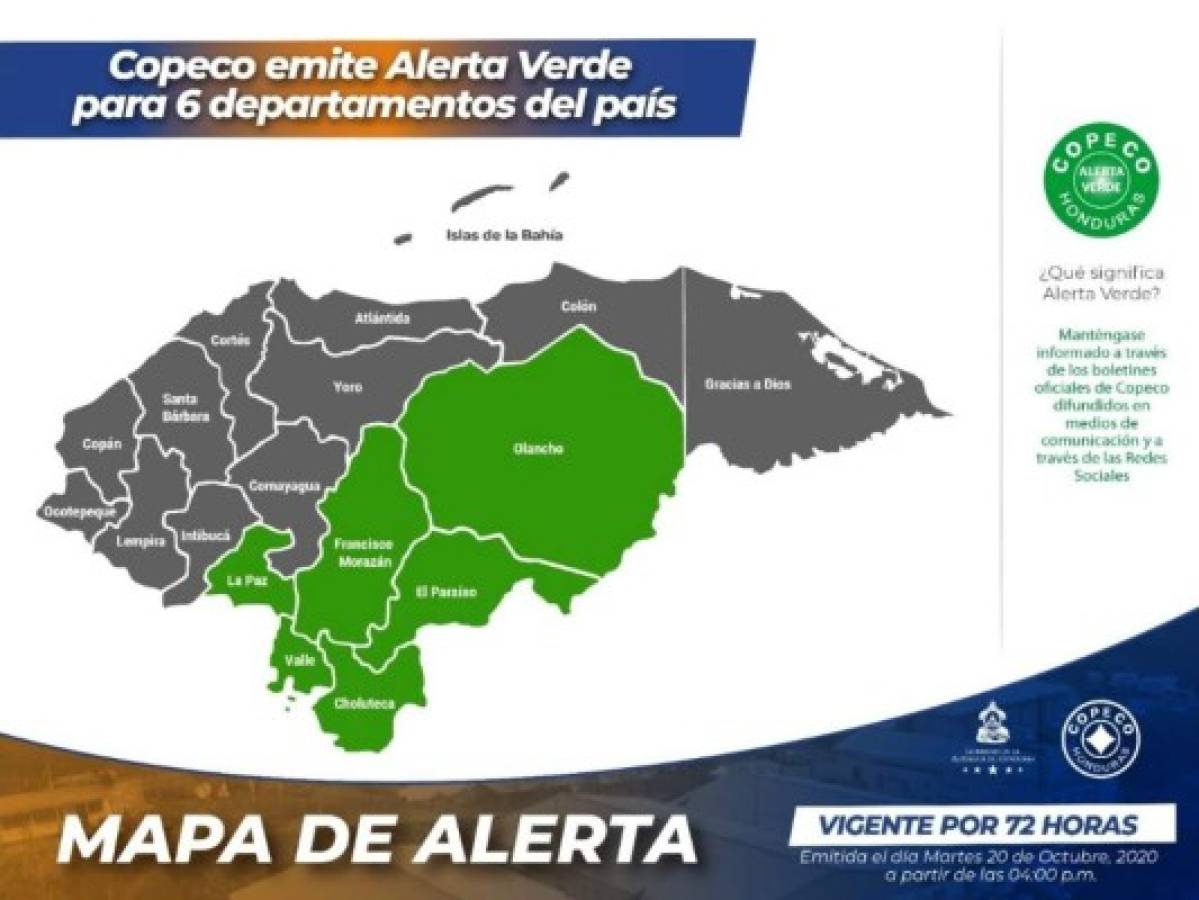 Estos son los departamentos que se verán afectados con la medida de alerta verde por las próximas 72 horas.