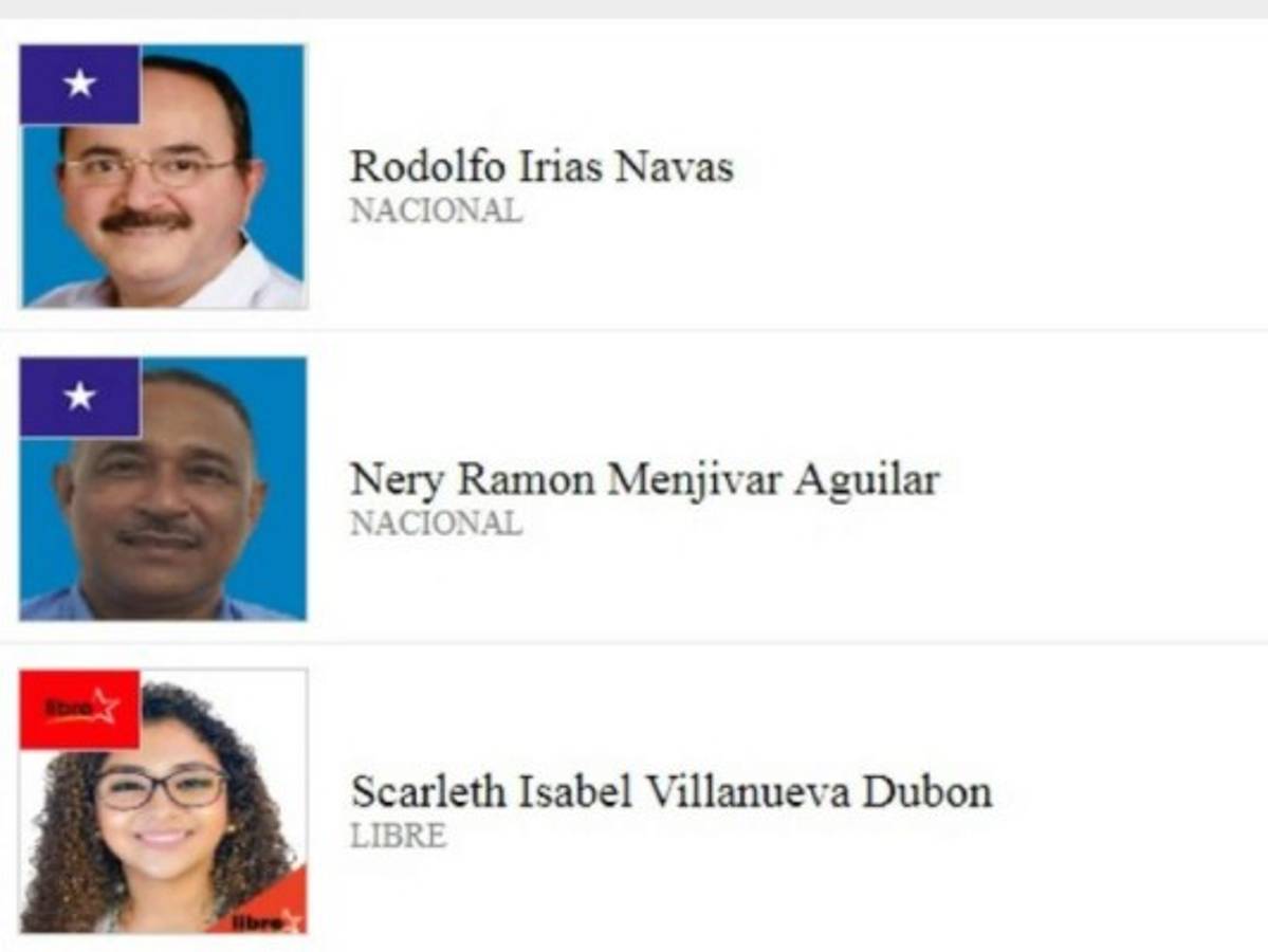 Diputados electos hasta el momento en el departamento de Atlántida