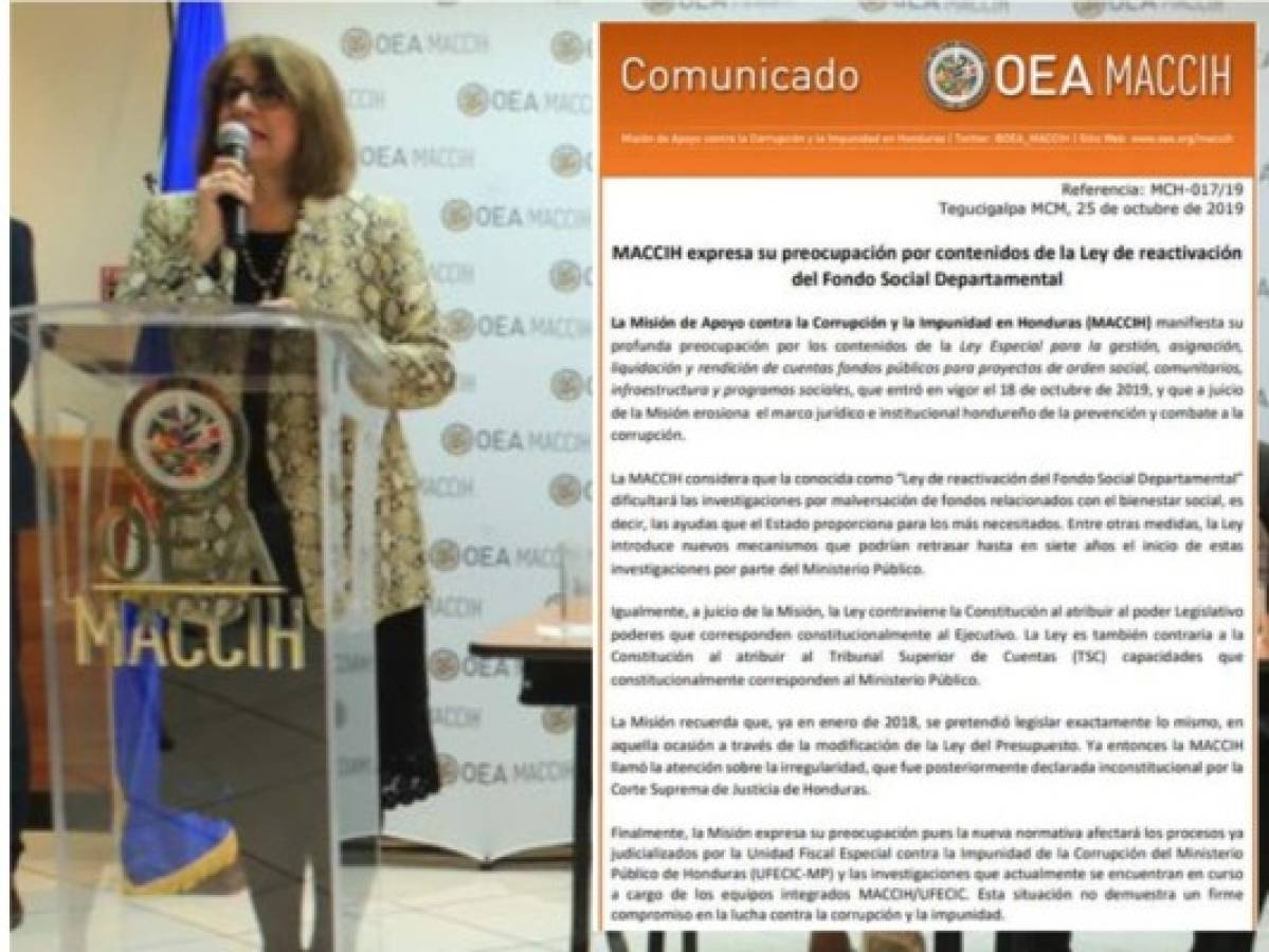 MACCIH preocupada por Ley de reactivación del Fondo Social Departamental