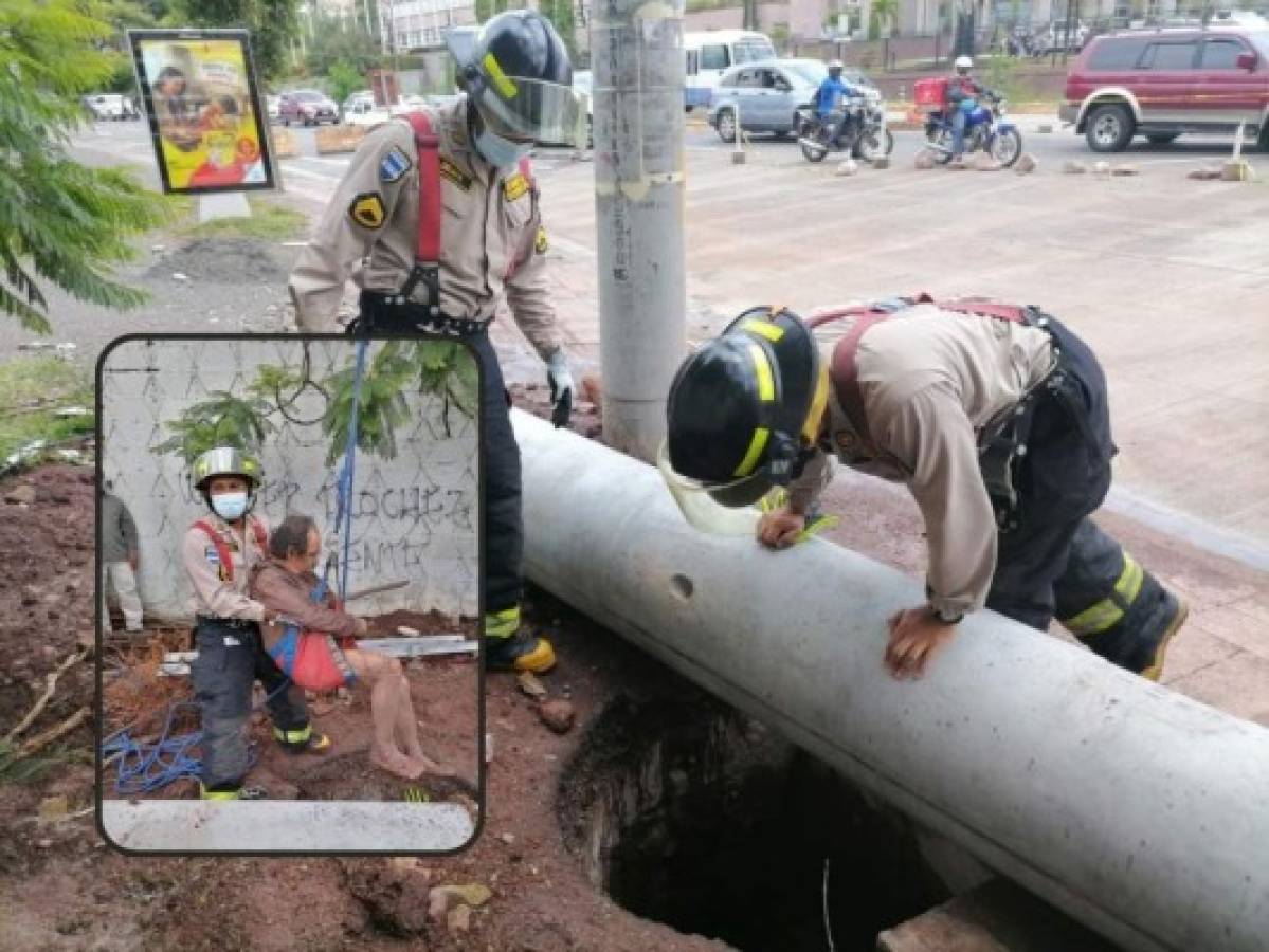 Rescatan a anciano que cayó en tragante del bulevar Suyapa