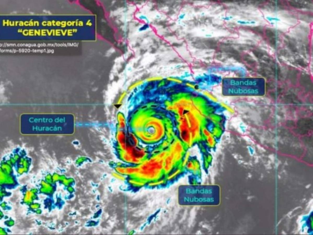 Huracán Genevieve se fortalece a categoría 4 en el Pacífico