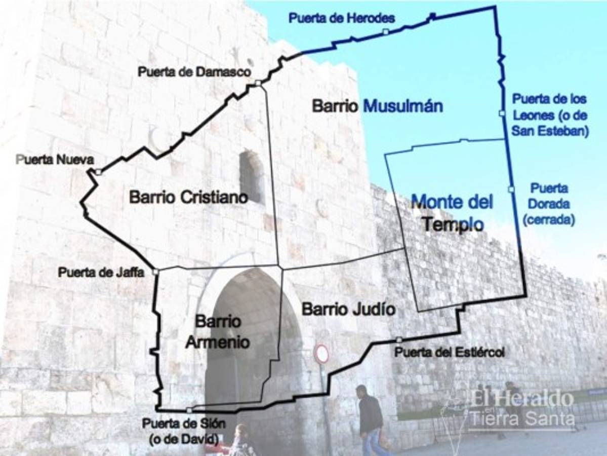 Estructura del muro en la Antigua Jerusalén que indica sus puertas o entradas. Foto: EL HERALDO