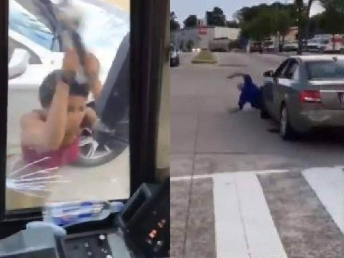Vídeo: Mujer atropella a conductor y le rompe el vidrio de su autobús
