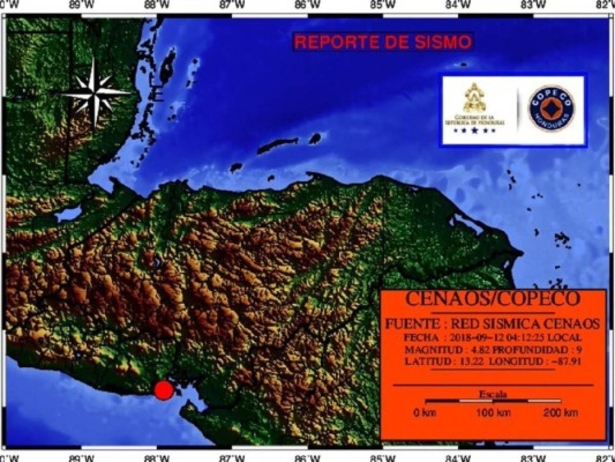 Sismo de 4.8 grados sacude la zona sur de Honduras