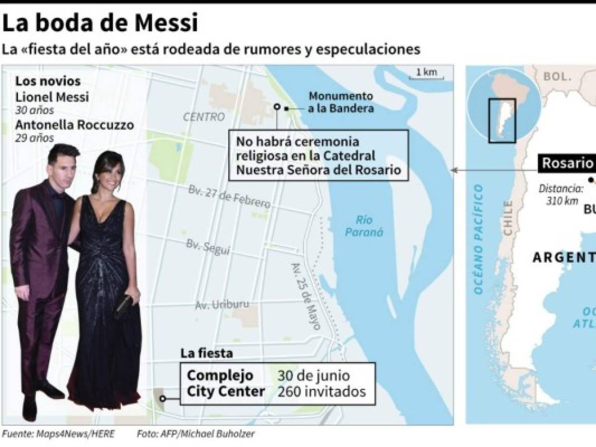 Cerca de 400 policías brindarán seguridad en la boda de Lionel Messi y Antonella Rocuzzo