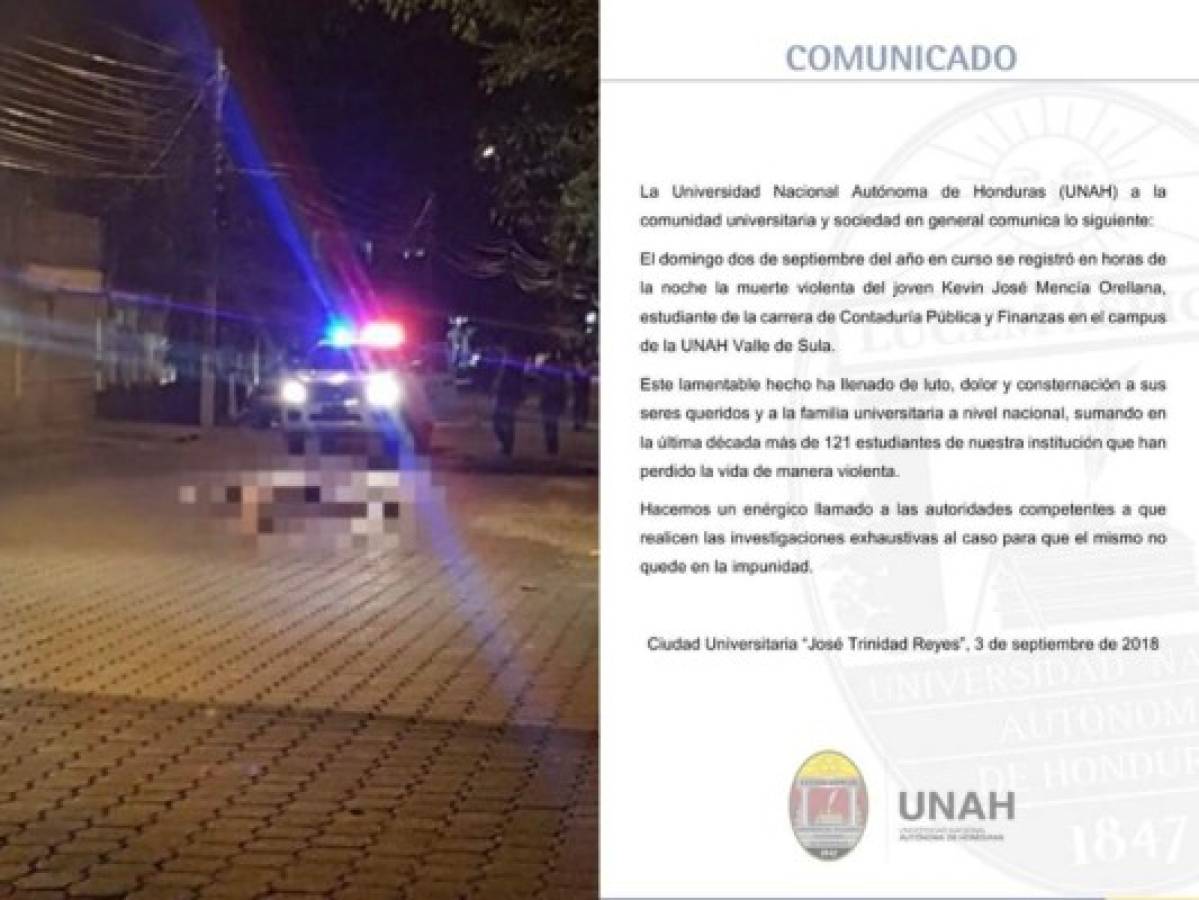 UNAH exige que el asesinato de estudiante en la colonia Los Laureles no quede impune