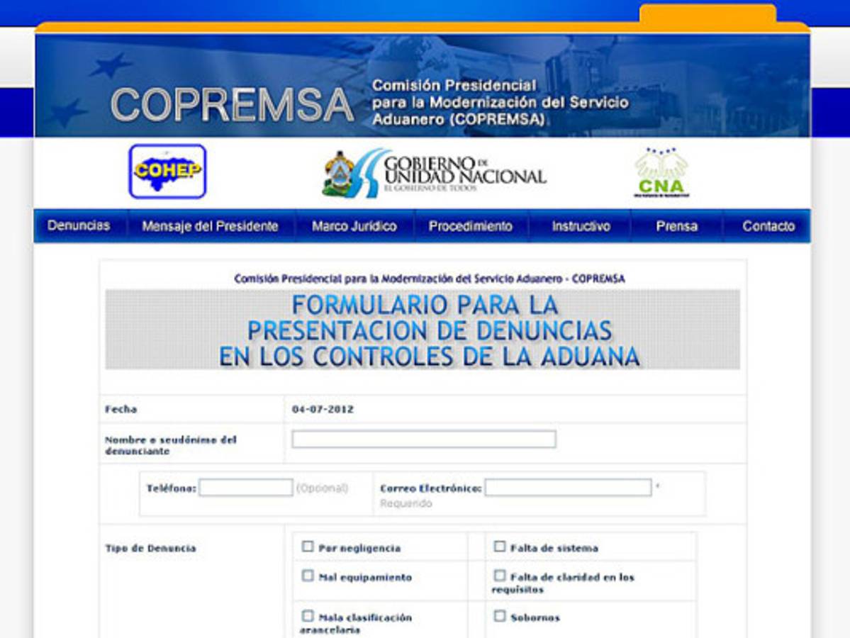 Denuncias sobre sistema aduanero de Honduras se recibirán vía internet