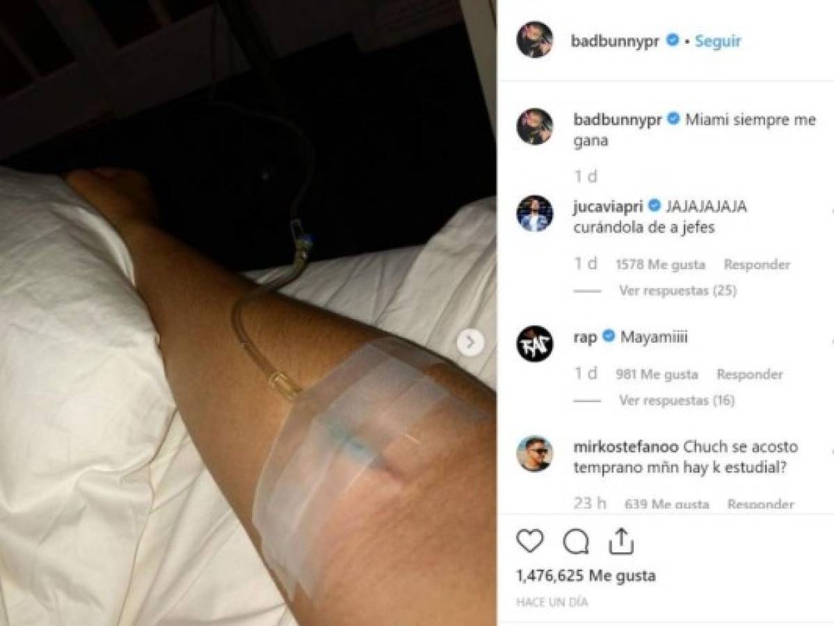 Bad Bunny publica fotos en el hospital y preocupa a fans en Instagram