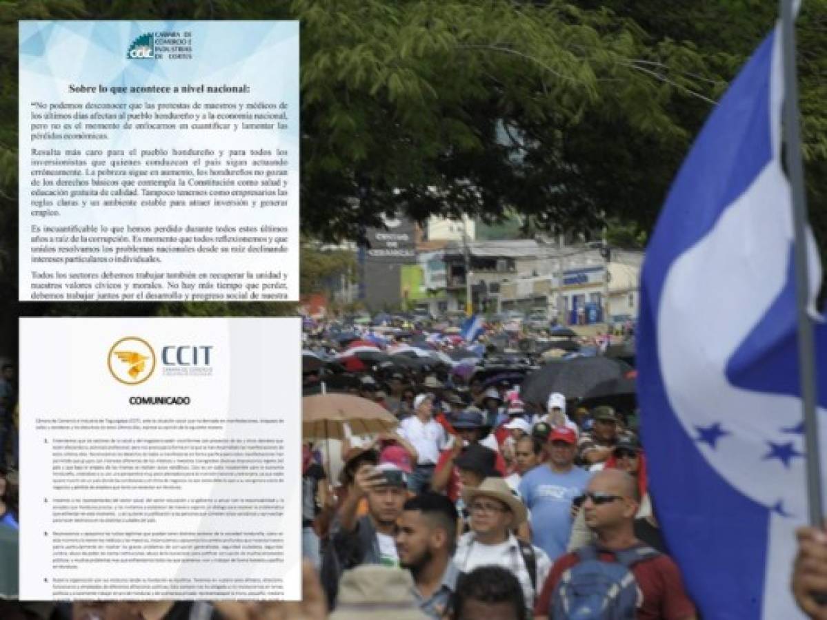 Cámaras de Comercio de Tegucigalpa y Cortés reaccionan ante jornadas de protestas
