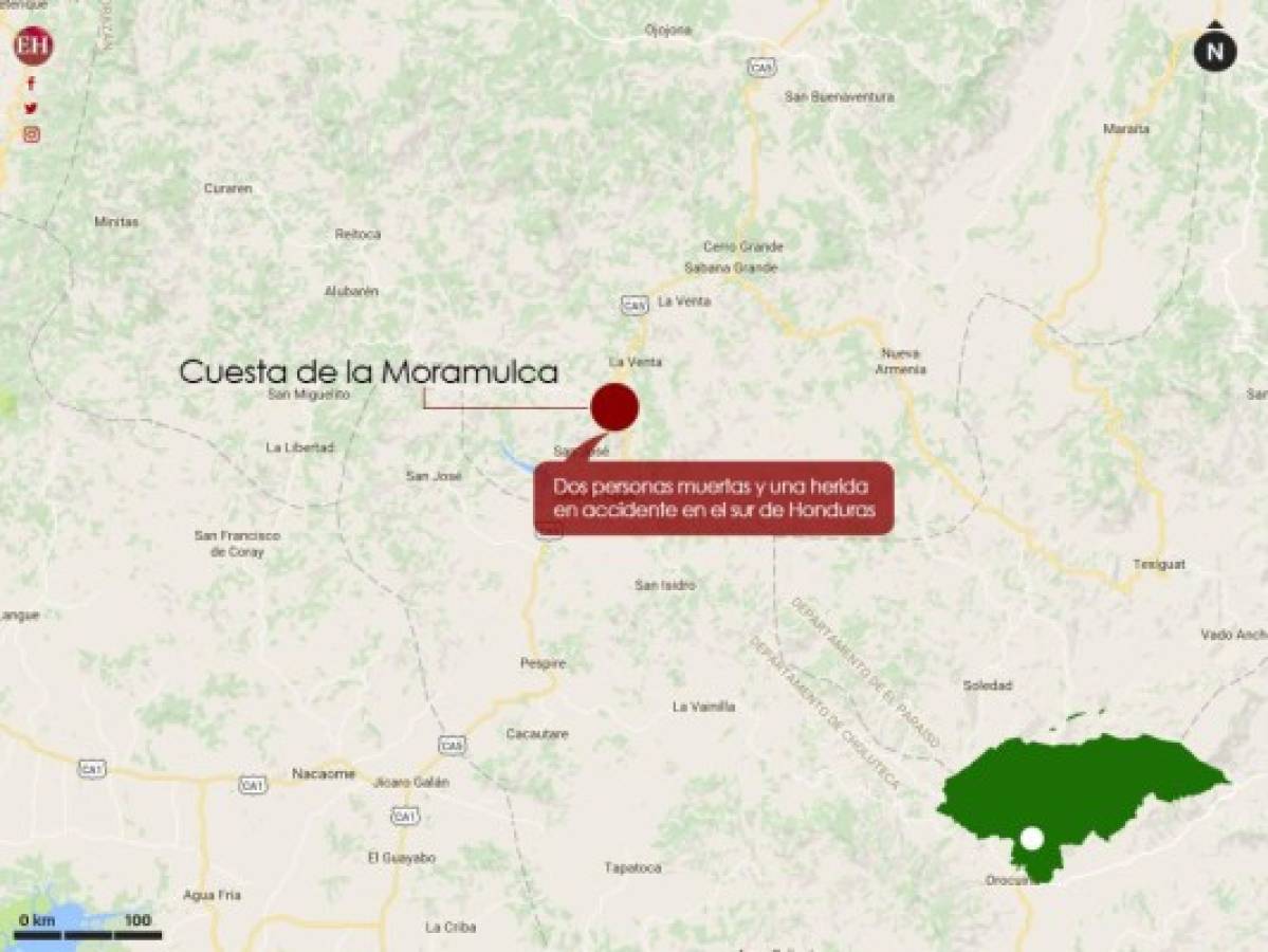 Dos muertos deja accidente vehicular en cuesta La Moramulca, zona sur de Honduras