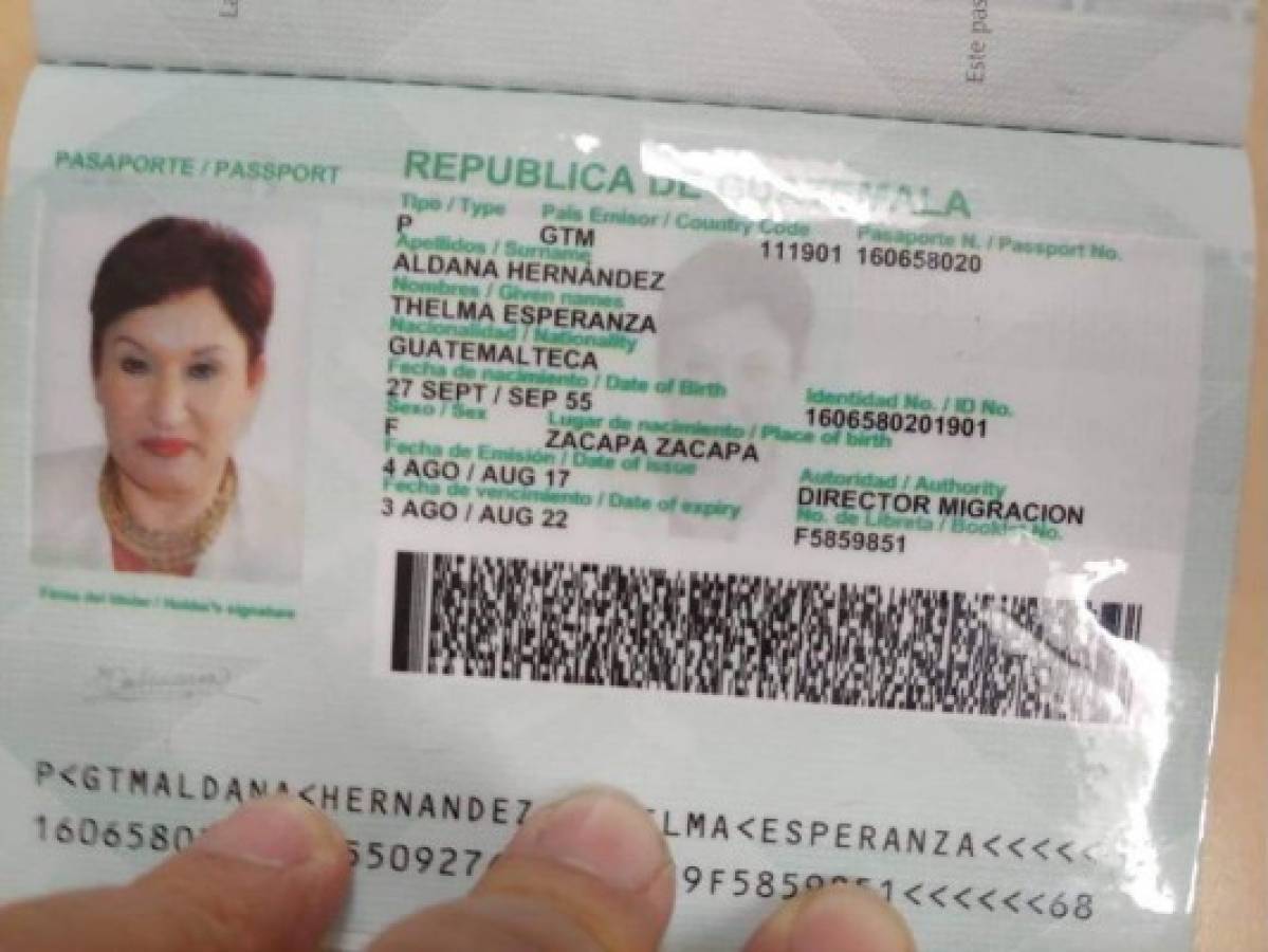 El pasaporte de la abogada Aldana cuando momentáneamente estuvo en Honduras.