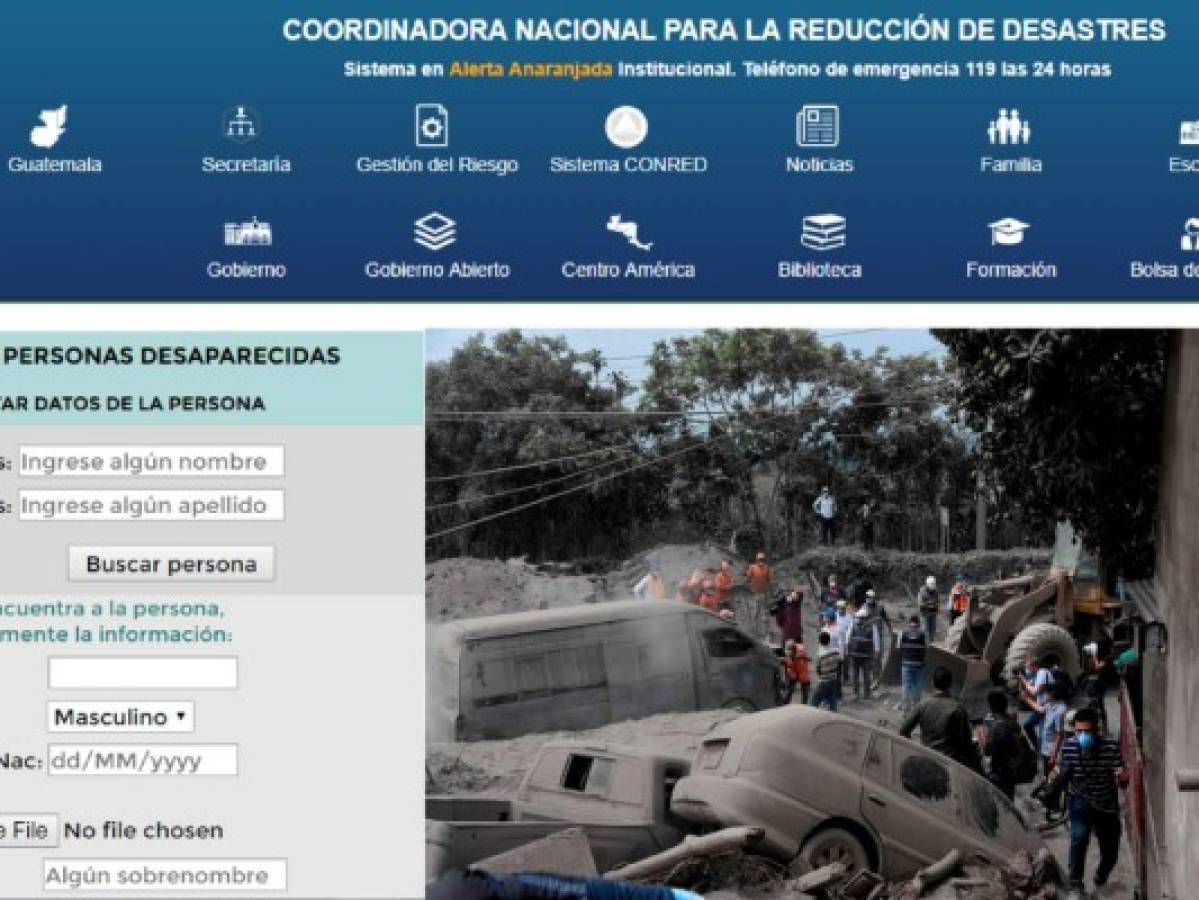 Habilitan página web para buscar desaparecidos en Guatemala tras la erupción del volcán de Fuego