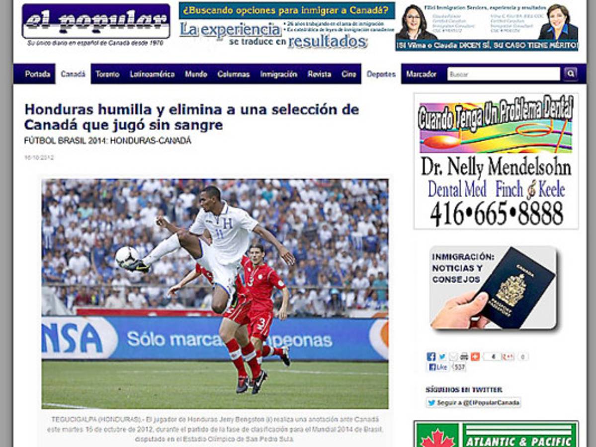 Canadá humillado en Honduras, destacan diarios canadienses