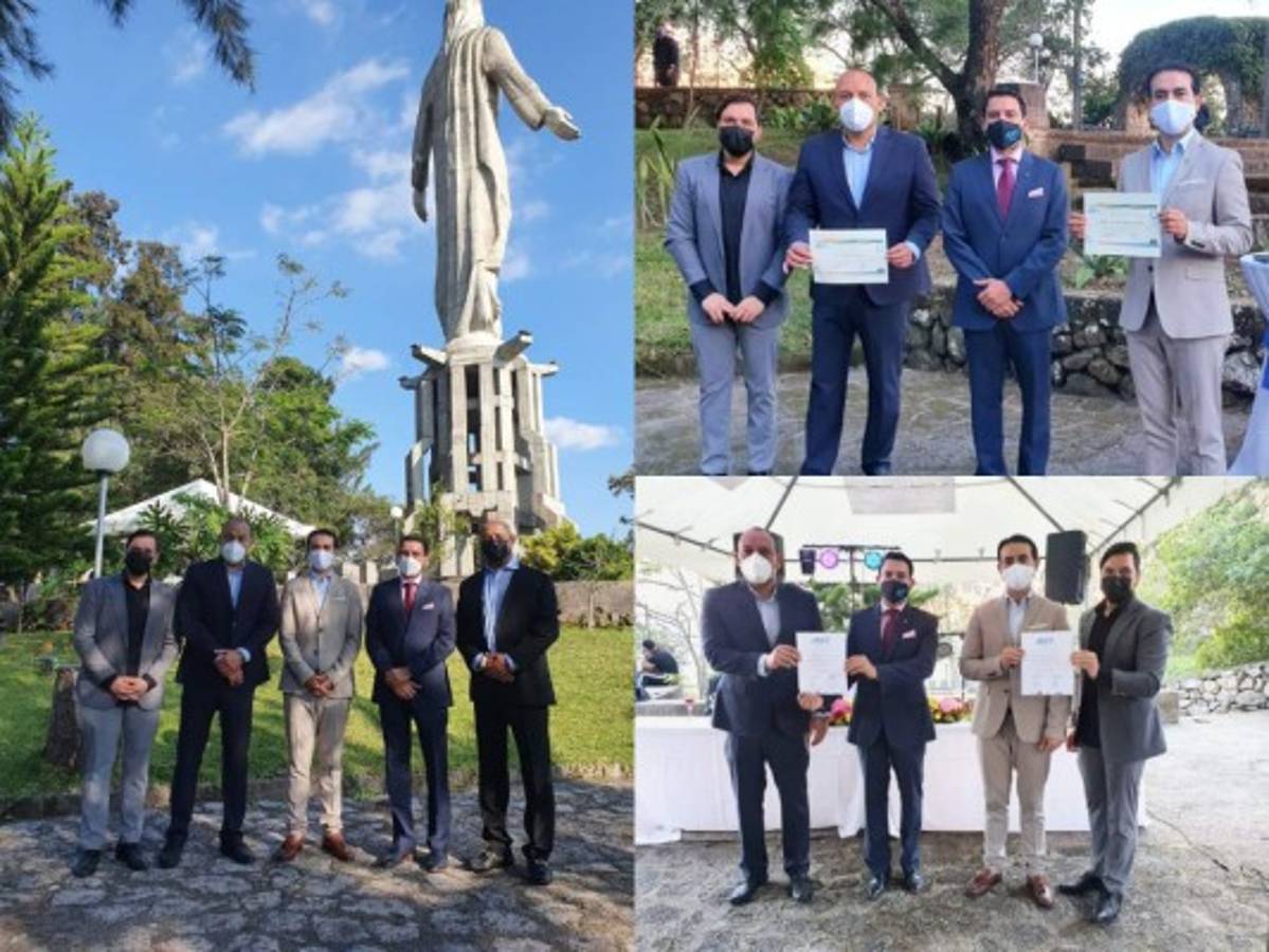 Harlyn Andino, director proyecto Conciencia Verde; Dr. Mario Pinel, director de JCCG; Ricardo Paredes, presidente JCI Honduras; Cesar Quintanilla, líder mundial cambio climático.