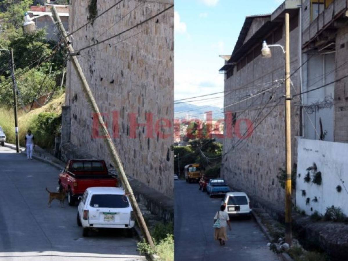 Cambian poste del tendido eléctrico en la colonia 3 de Mayo de la capital de Honduras