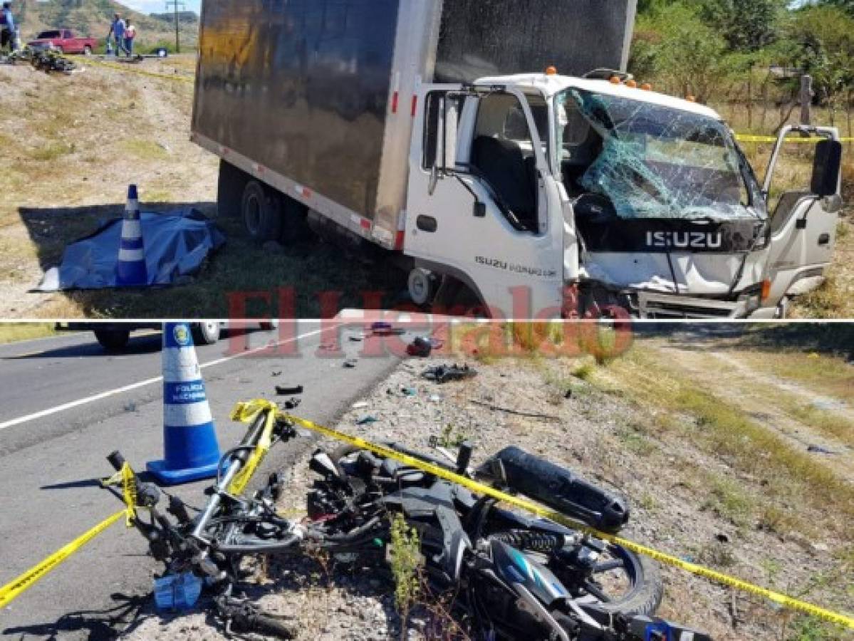 Dos muertos y tres heridos deja accidente entre camión y motocicleta en Choluteca