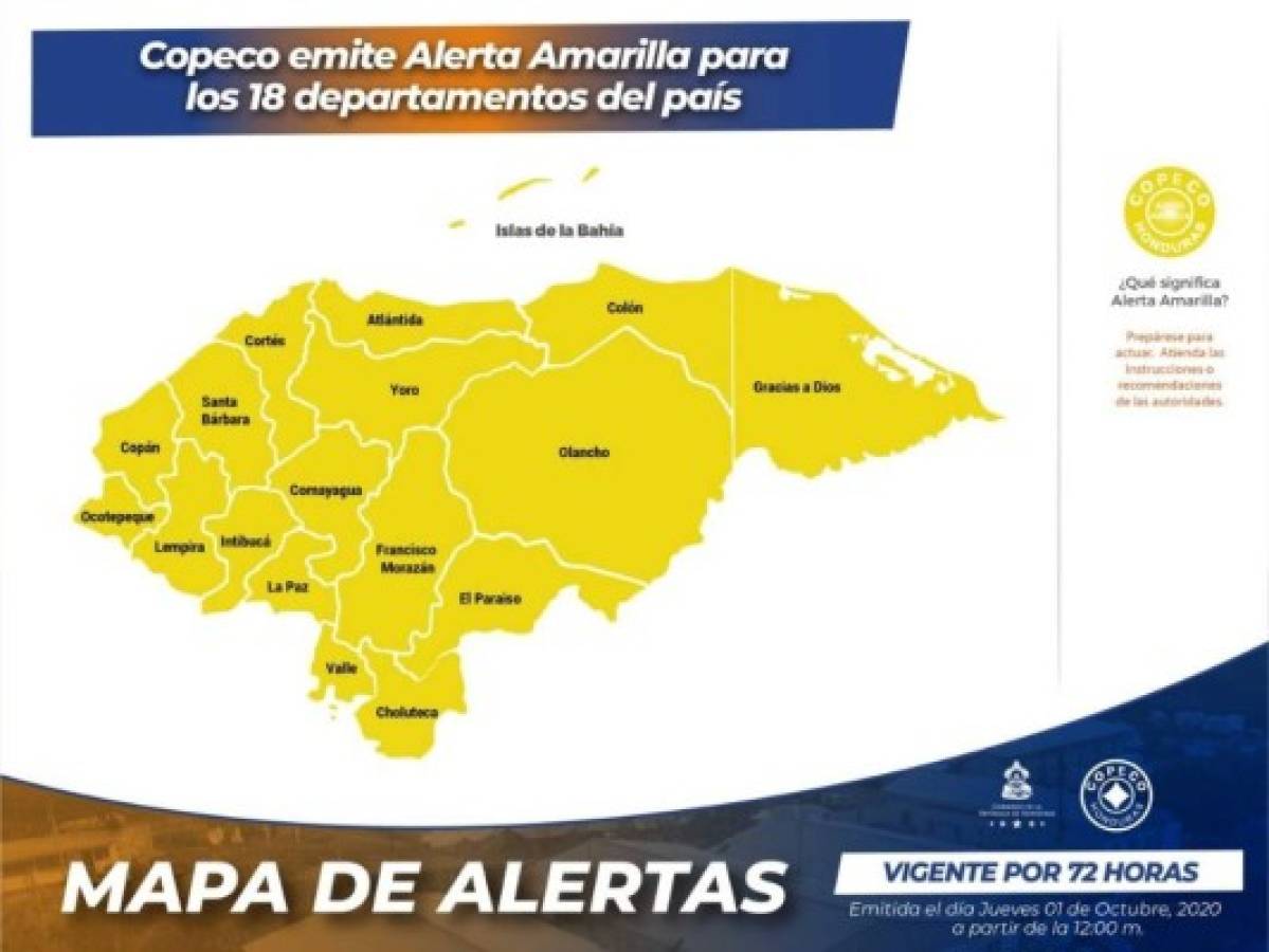 Los 18 departamentos del país se mantienen bajo alerta amarilla durante los próximos tres días.
