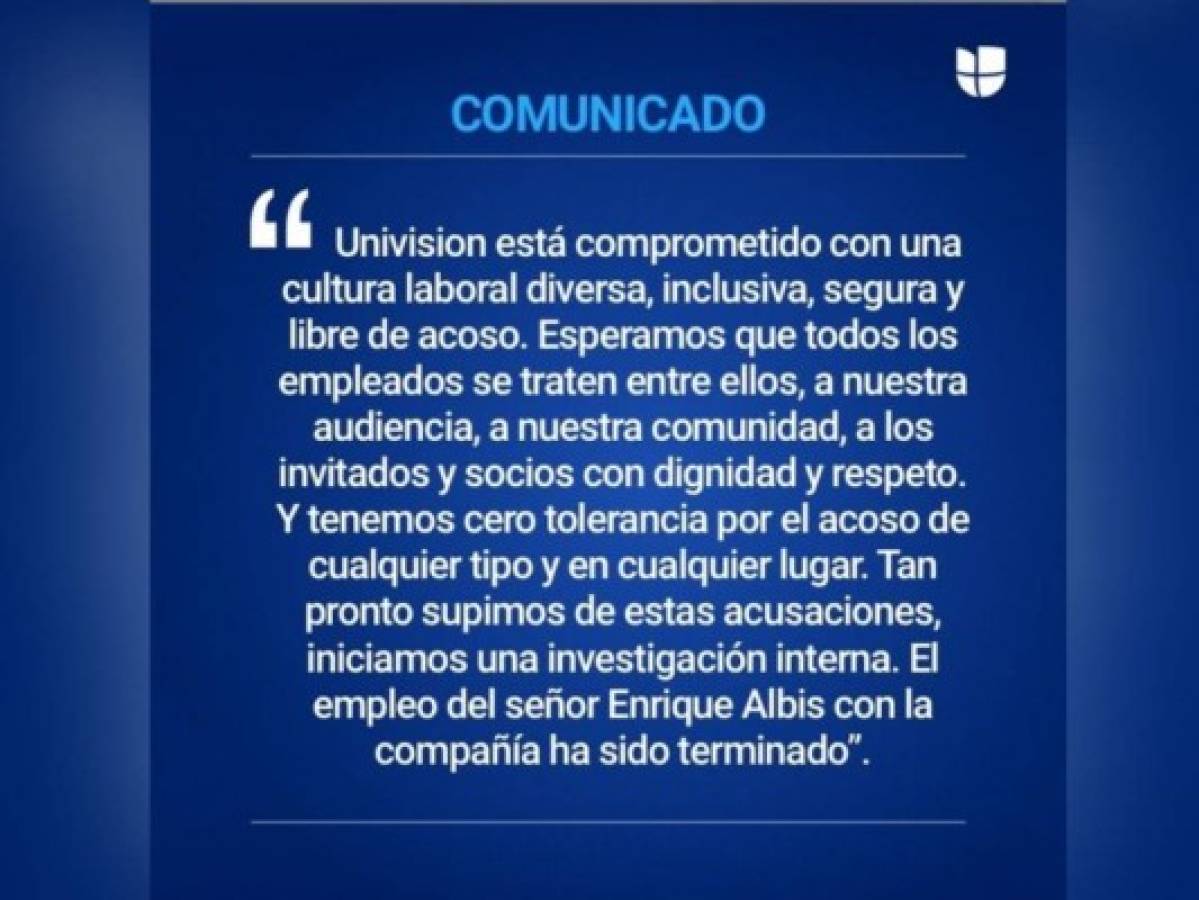 Comunicado emitido por la cadena Univisión. Foto: Instagram.