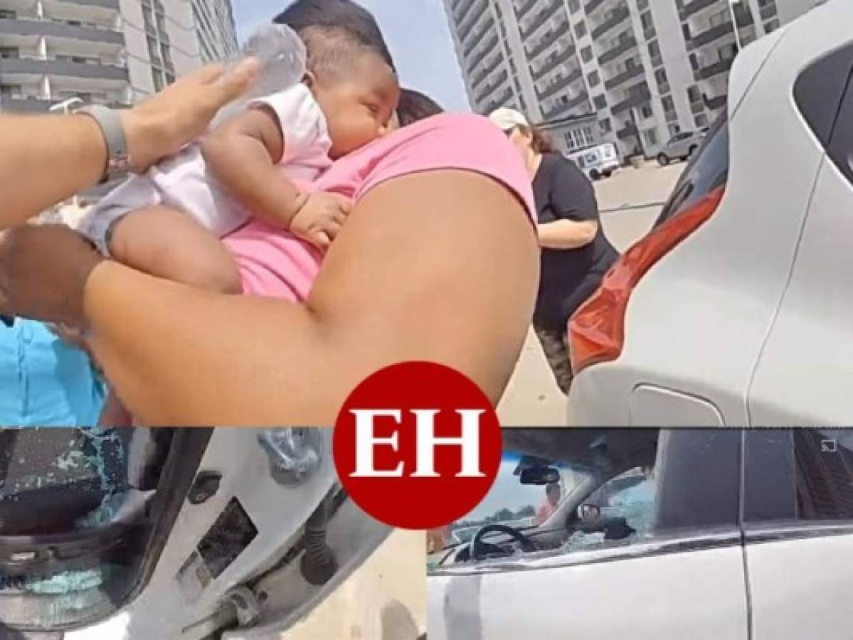 Policías rescatan a bebé que quedó atrapado dentro del carro de su madre