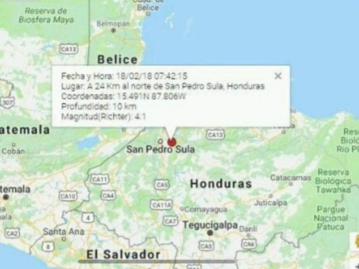 Reportan sismo de 4.3 grados al norte de Honduras