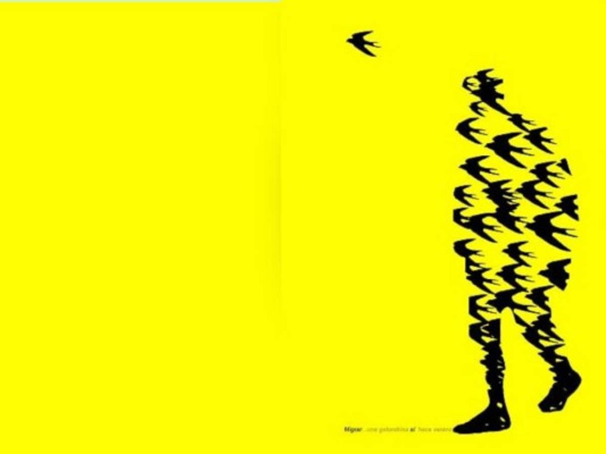 “Migrar, una golondrina sí hace verano”. Participó en la Bienal del Cartel (México, 2014), fue seleccionada entre 900 trabajos; 84 fueron escogidos para una muestra itinerante y allí estaba Sabillón.