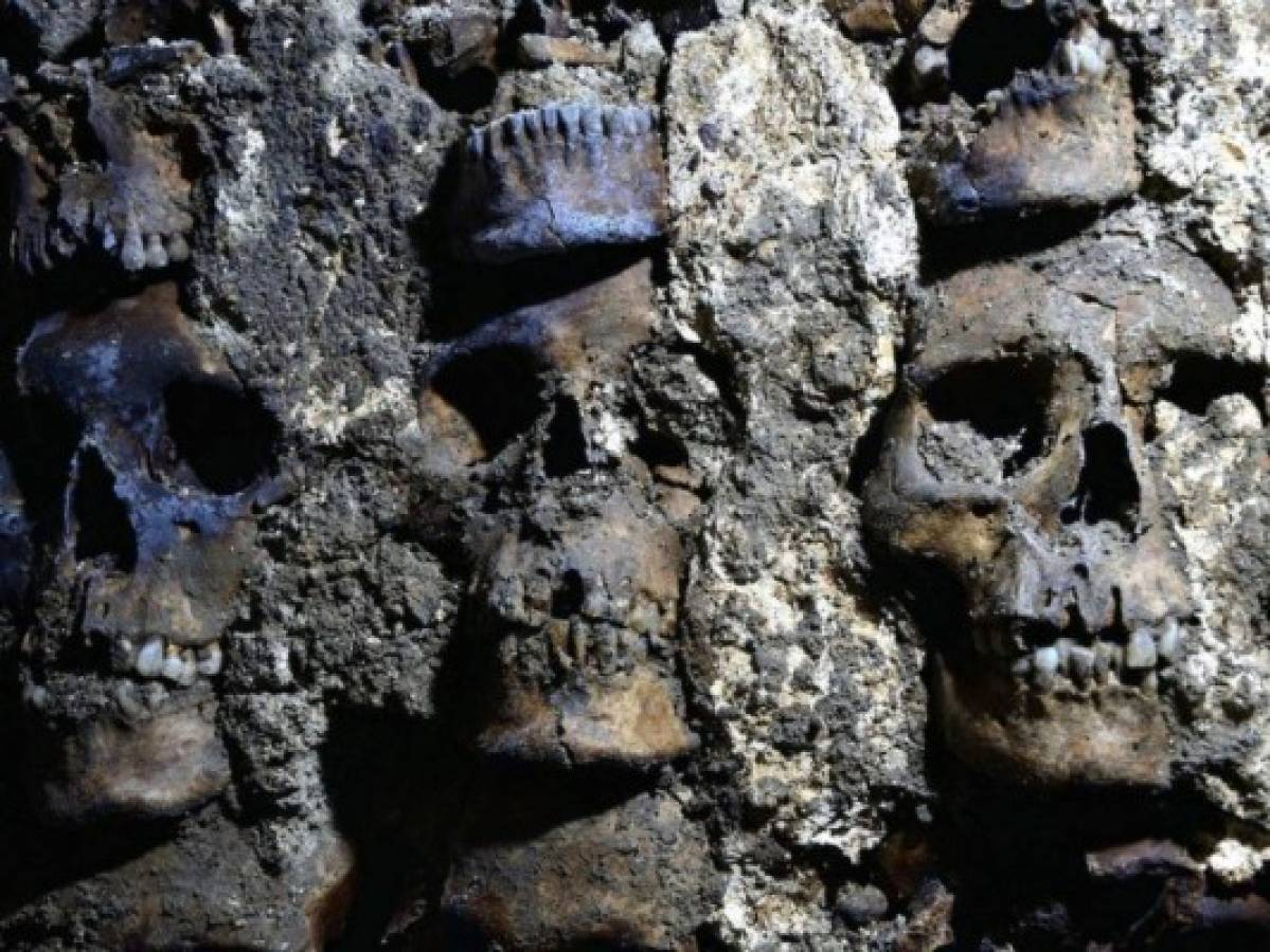 Hallan en México otra torre azteca de cráneos humanos