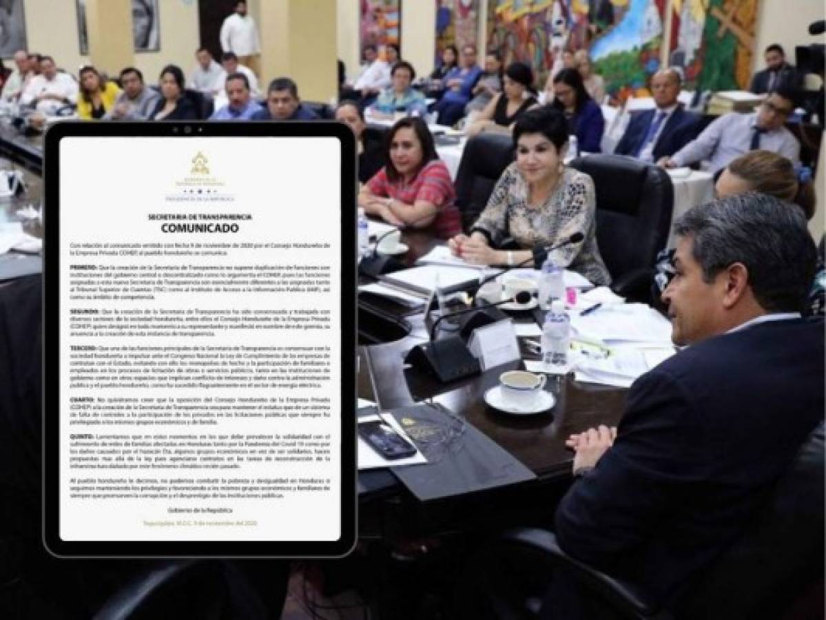 Gobierno al Cohep: 'Creación de la Secretaría de Transparencia ha sido consensuada'