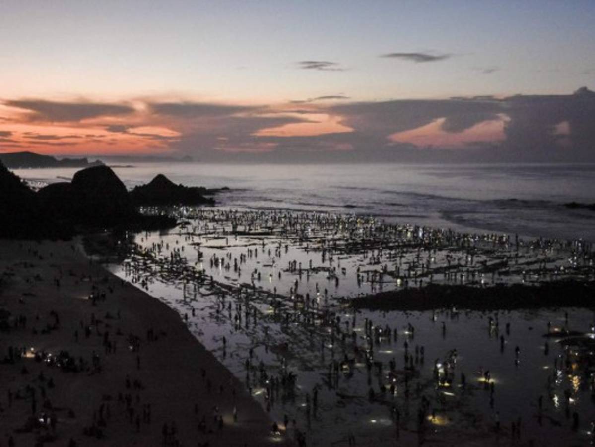 People from the Sasak ethnic group participate in the 'Bau Nyale' festival or 'To Catch Worms' tradition in Praya, Central Lombok, West Nusa Tenggara on February 25, 2019. - The Bau Nyale festival is held annually to preserve the traditional ceremony and to attract tourists. (Photo by IRSYAD / AFP)