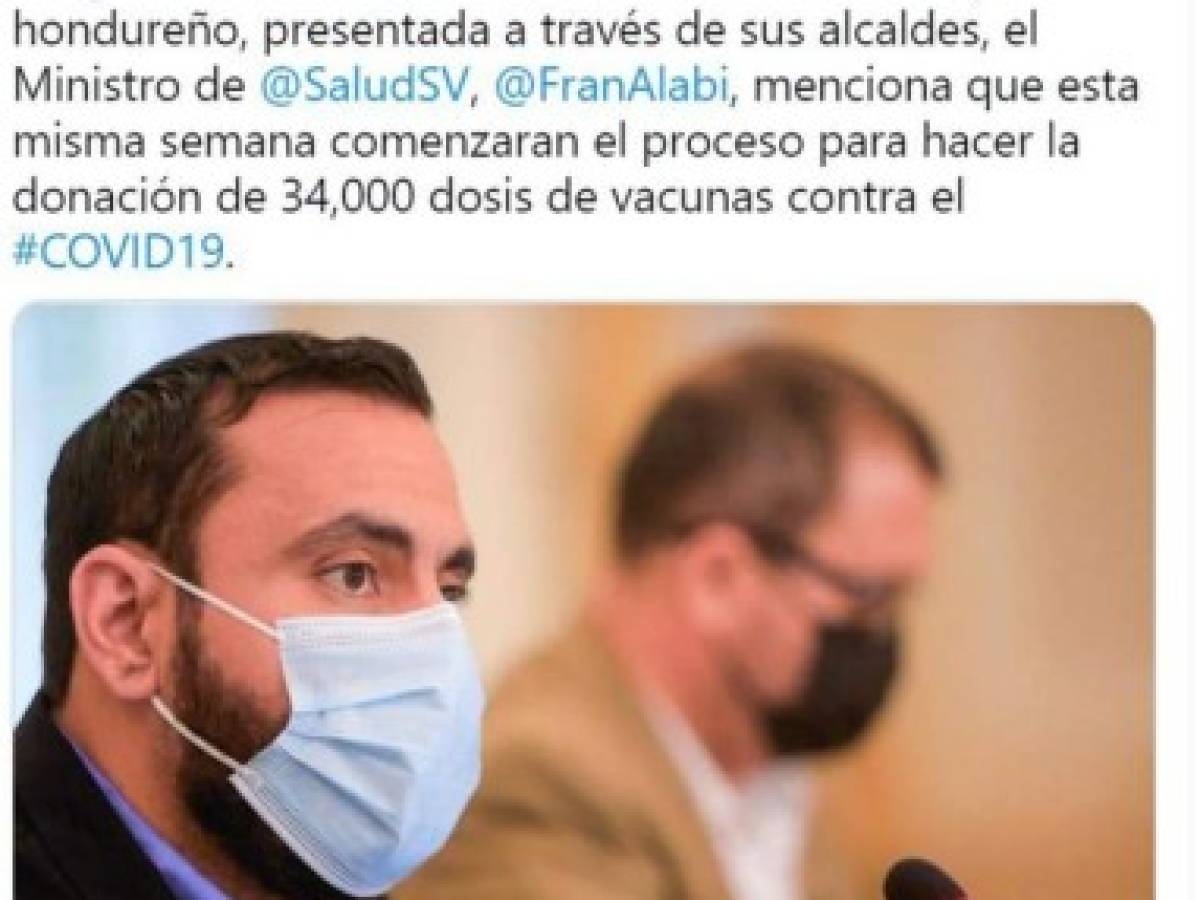 El proceso de entrega iniciará esta misma semana, dijo el ministro de Salud salvadoreño. Foto: Twitter@comunicacionSV