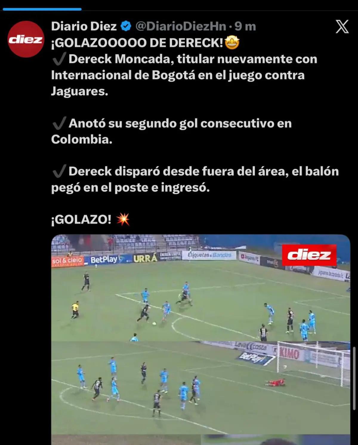 Dereck Moncada vuelve a anotar y esto dicen en Colombia y México sobre el hondureño