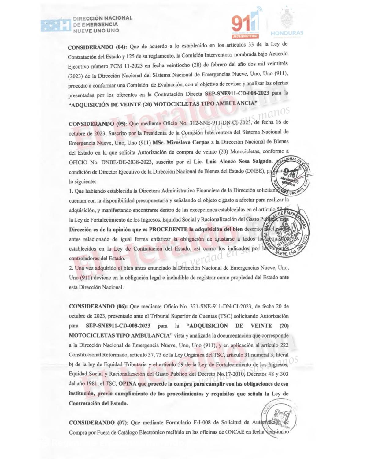 Contrato compra directa de motoambulancias