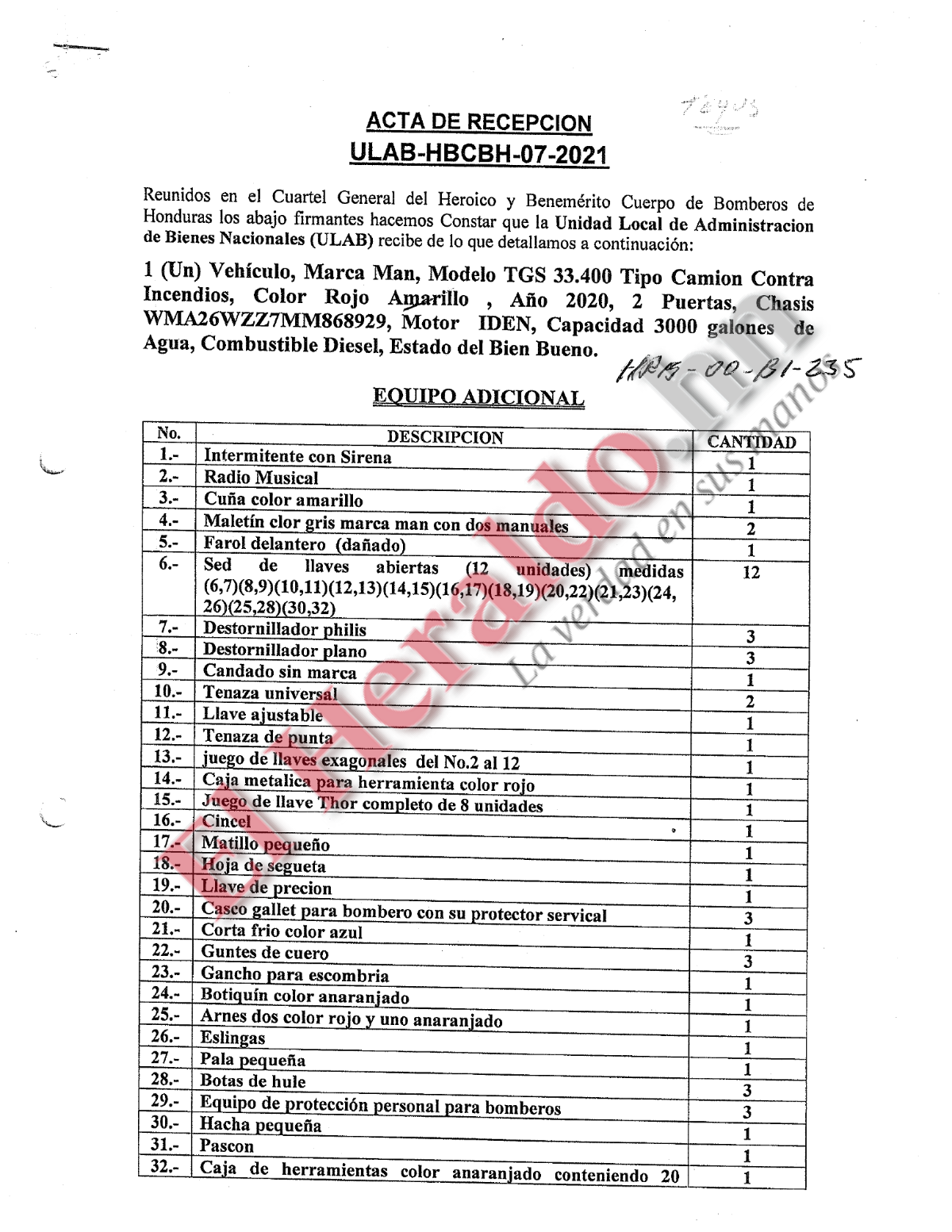 Fecha de recepción de camiones bomberos