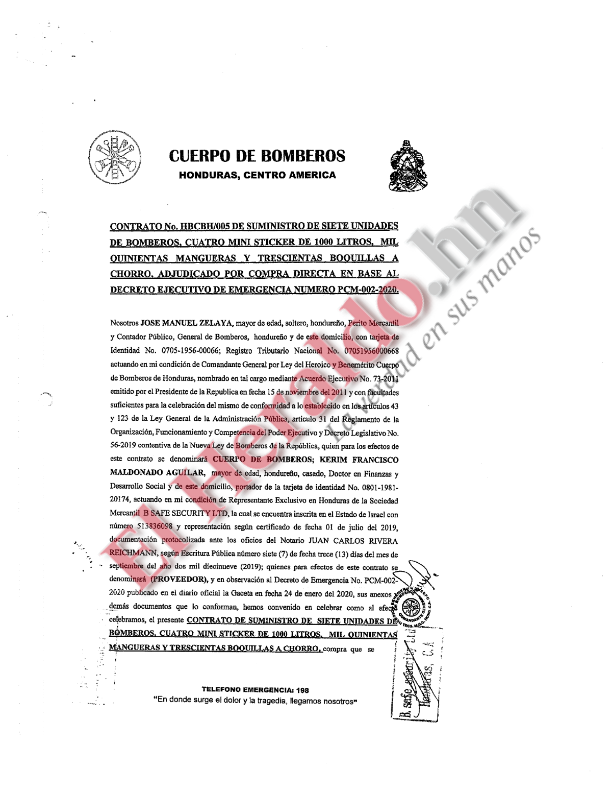 El contrato de adquisión de las unidades de bomberos
