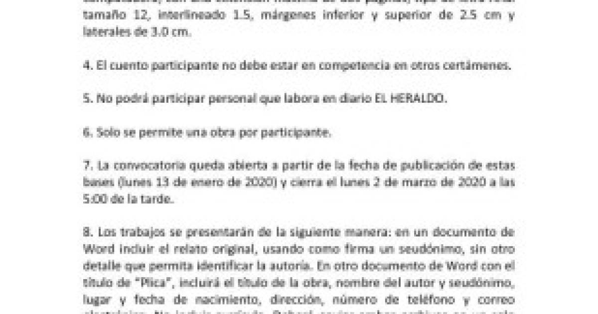 Bases del Concurso de Cuentos Cortos Inéditos EL HERALDO 2020 (adultos)