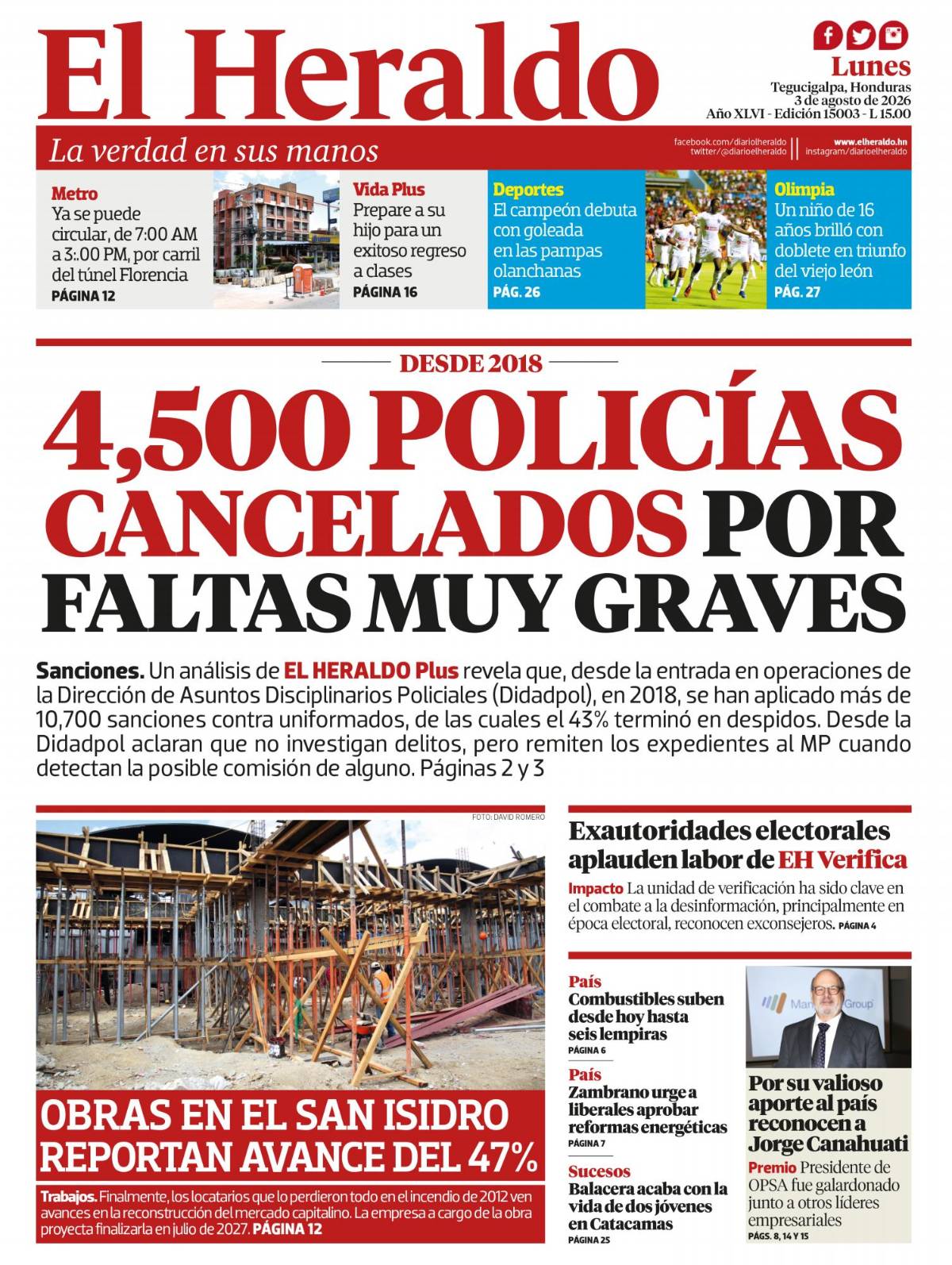 4,500 policías cancelados por faltas muy graves