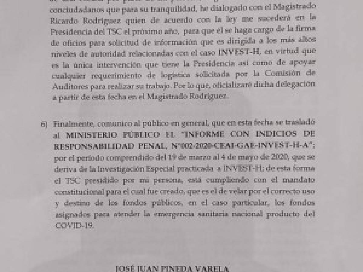 Ministerio Público recibe informe que señala responsabilidad penal contra Invest-H