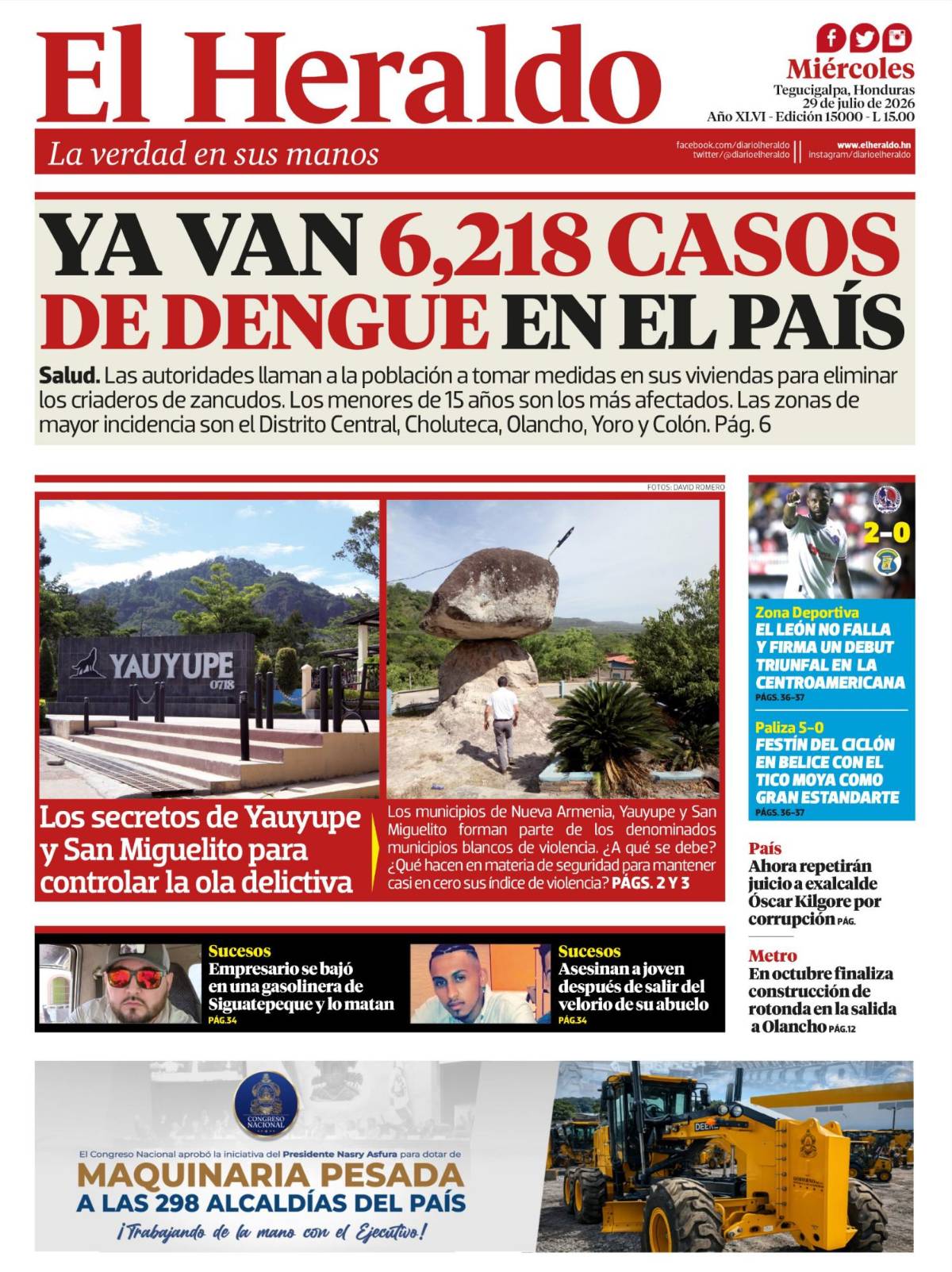 Ya van 6,218 casos de dengue en el país