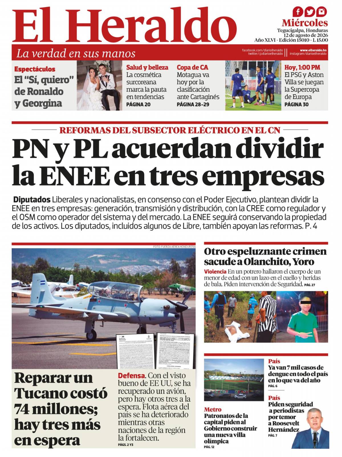 PN y PL acuerdan dividir la ENEE en tres empresas