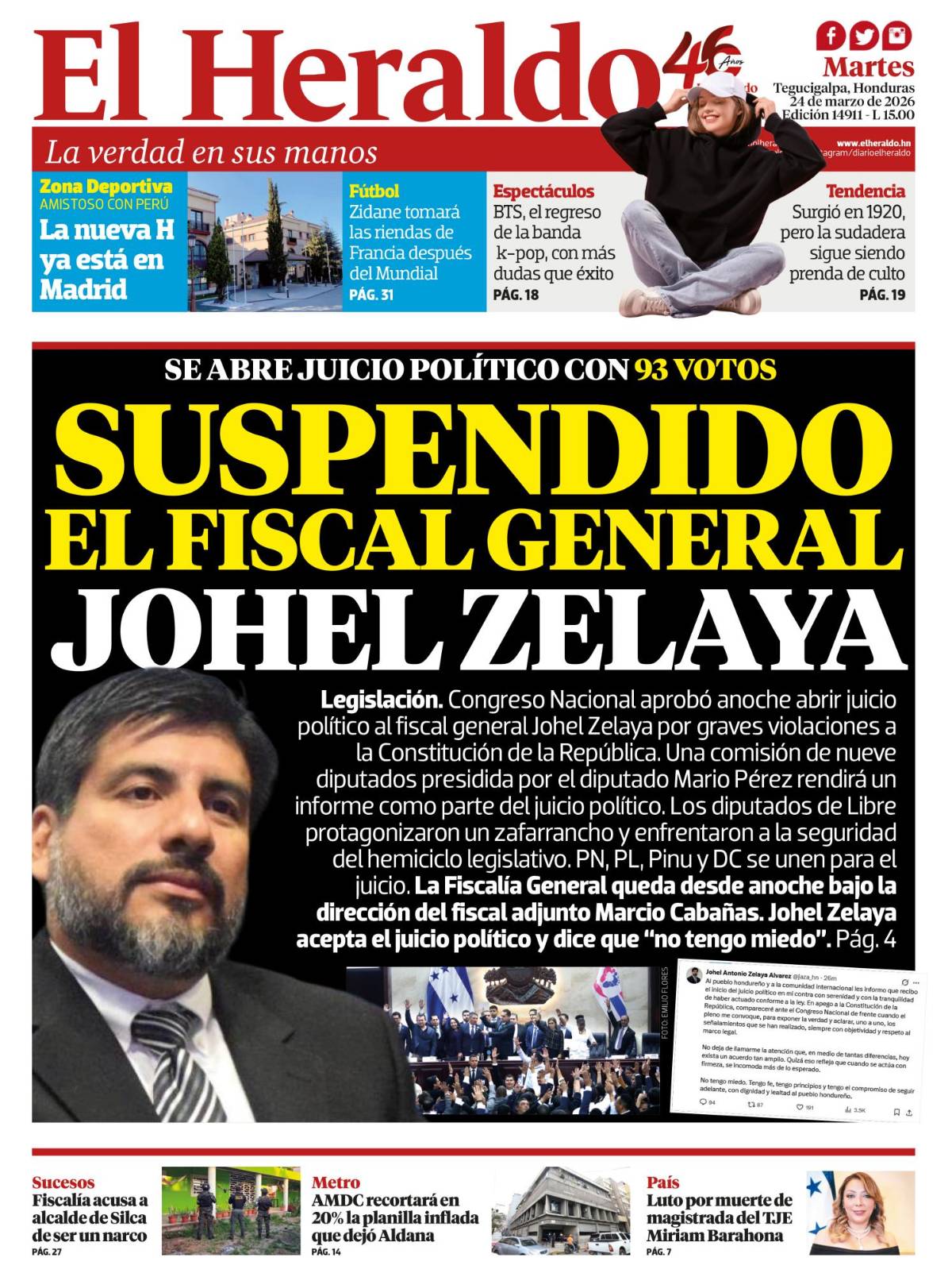 Suspendido el fiscal general Johel Zelaya