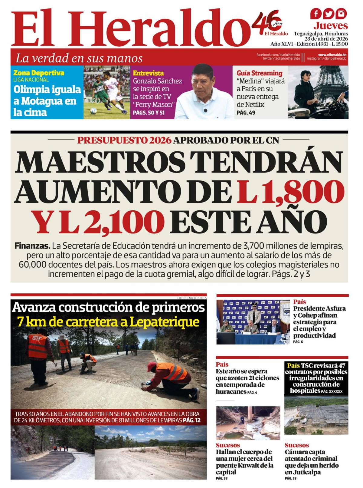 Maestros tendrán aumento de L1,800 y L 2,100 este año