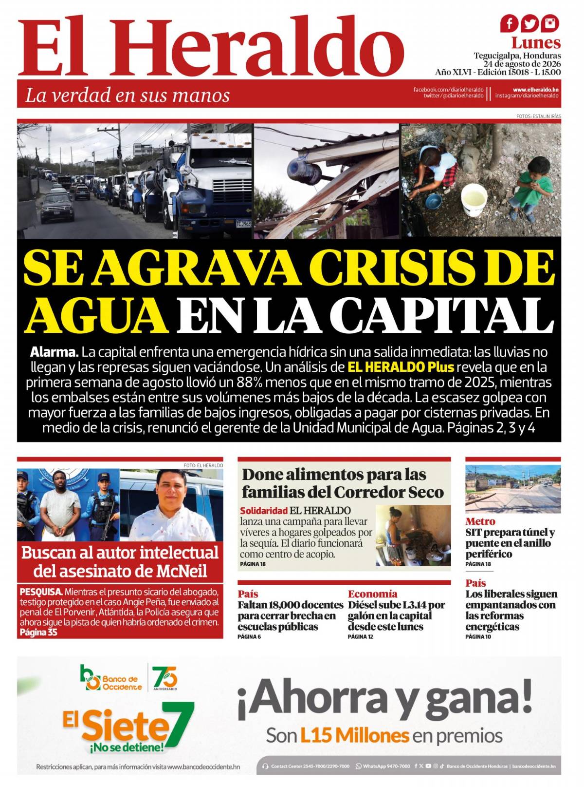 Se agrava la crisis de agua en la capital