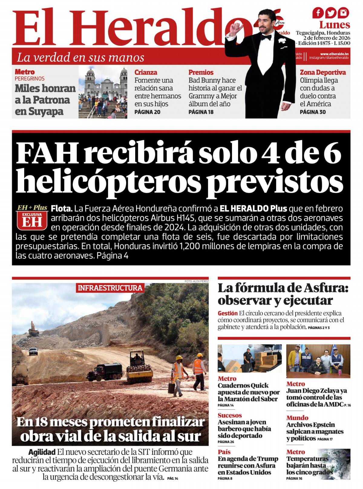 FAH recibirá solo 4 de 6 helicópteros previstos