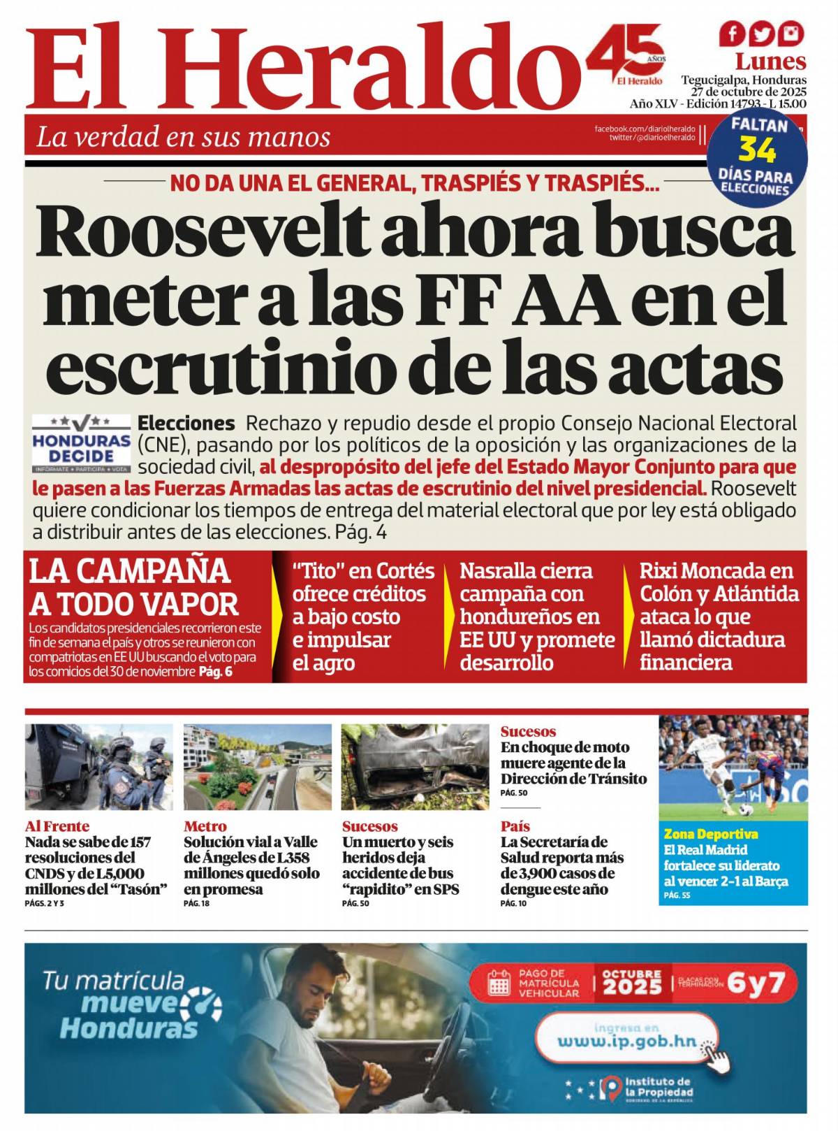 Roosevelt ahora busca meter a las FF AA en el escrutinio de las actas