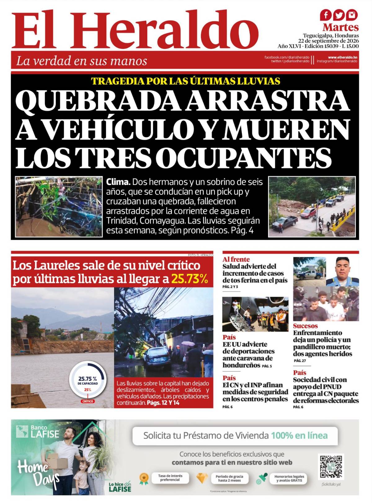 Quebrada arrastra a vehículo y mueren los tres ocupantes