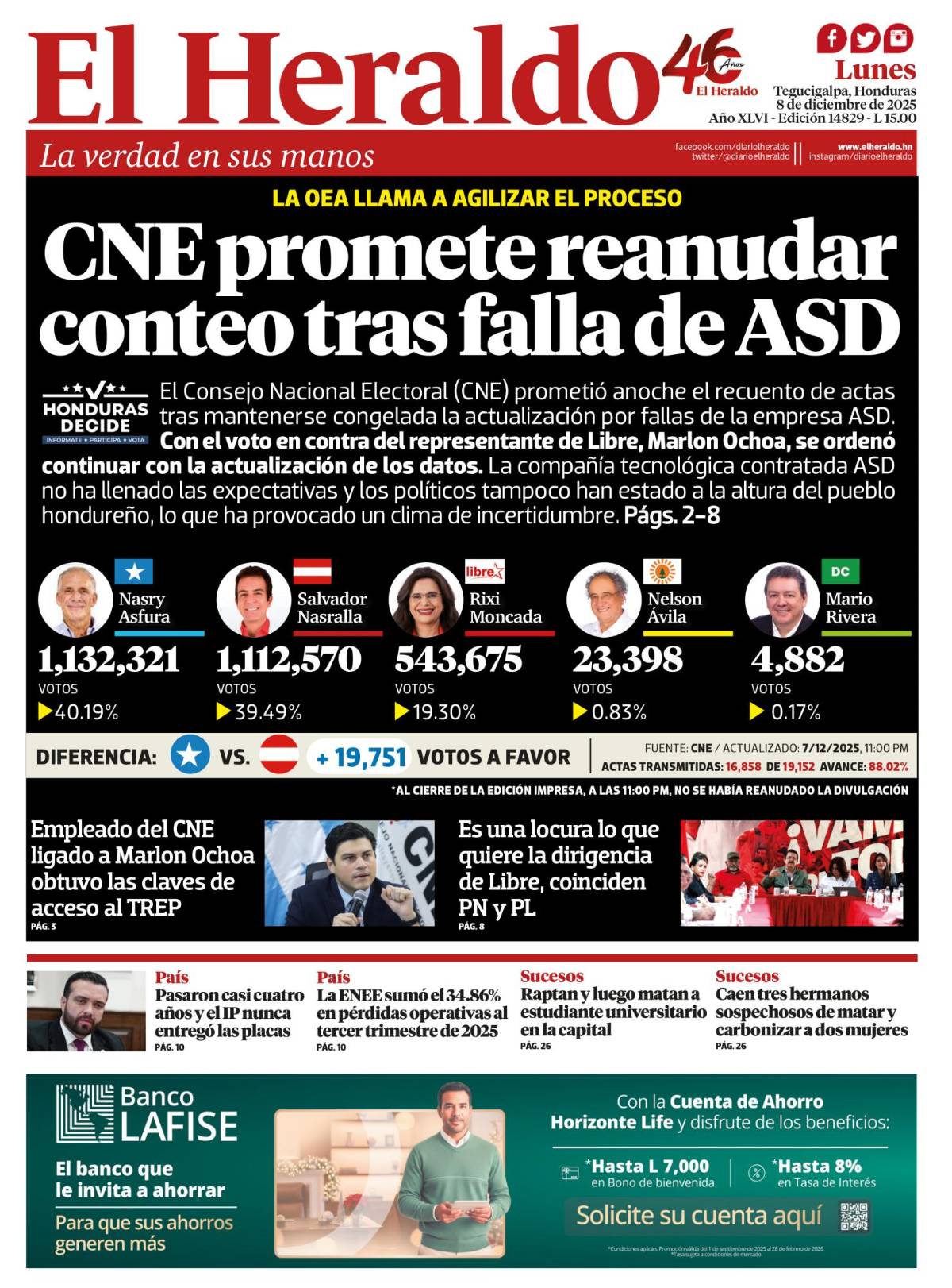 CNE promete reanudar conteo tras falla de ASD