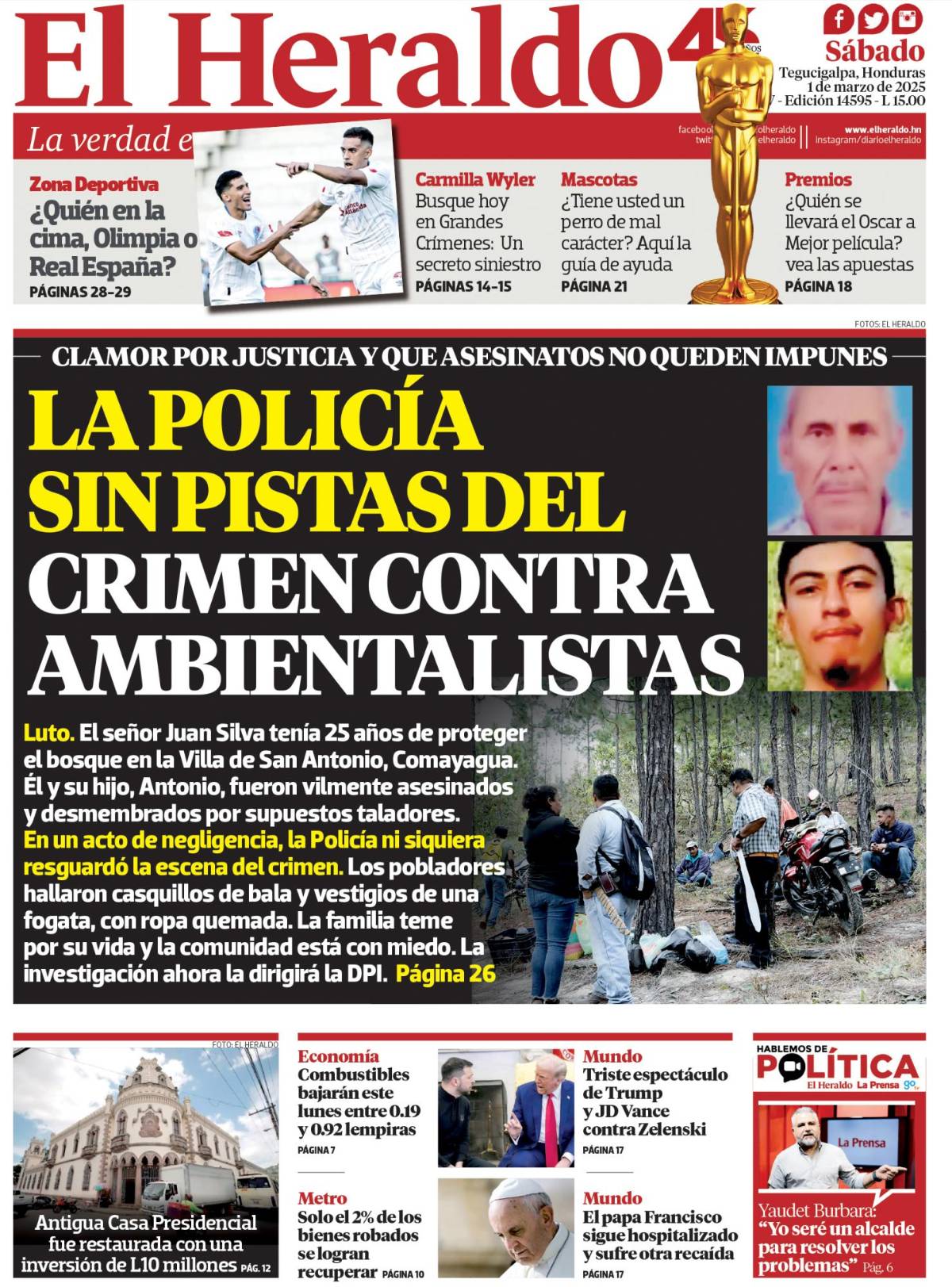 La policía sin pistas del crimen contra ambientalistas