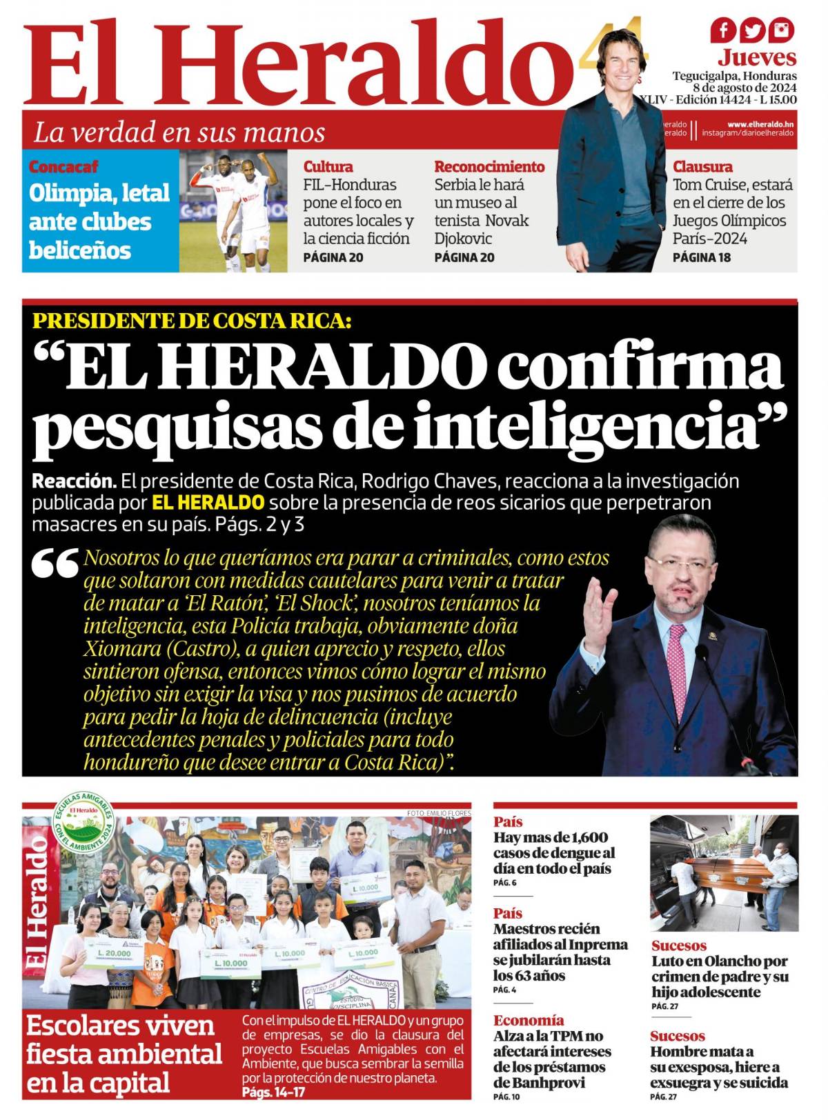 Presidente de Costa Rica: “EL HERALDO confirma pesquisas de inteligencia”