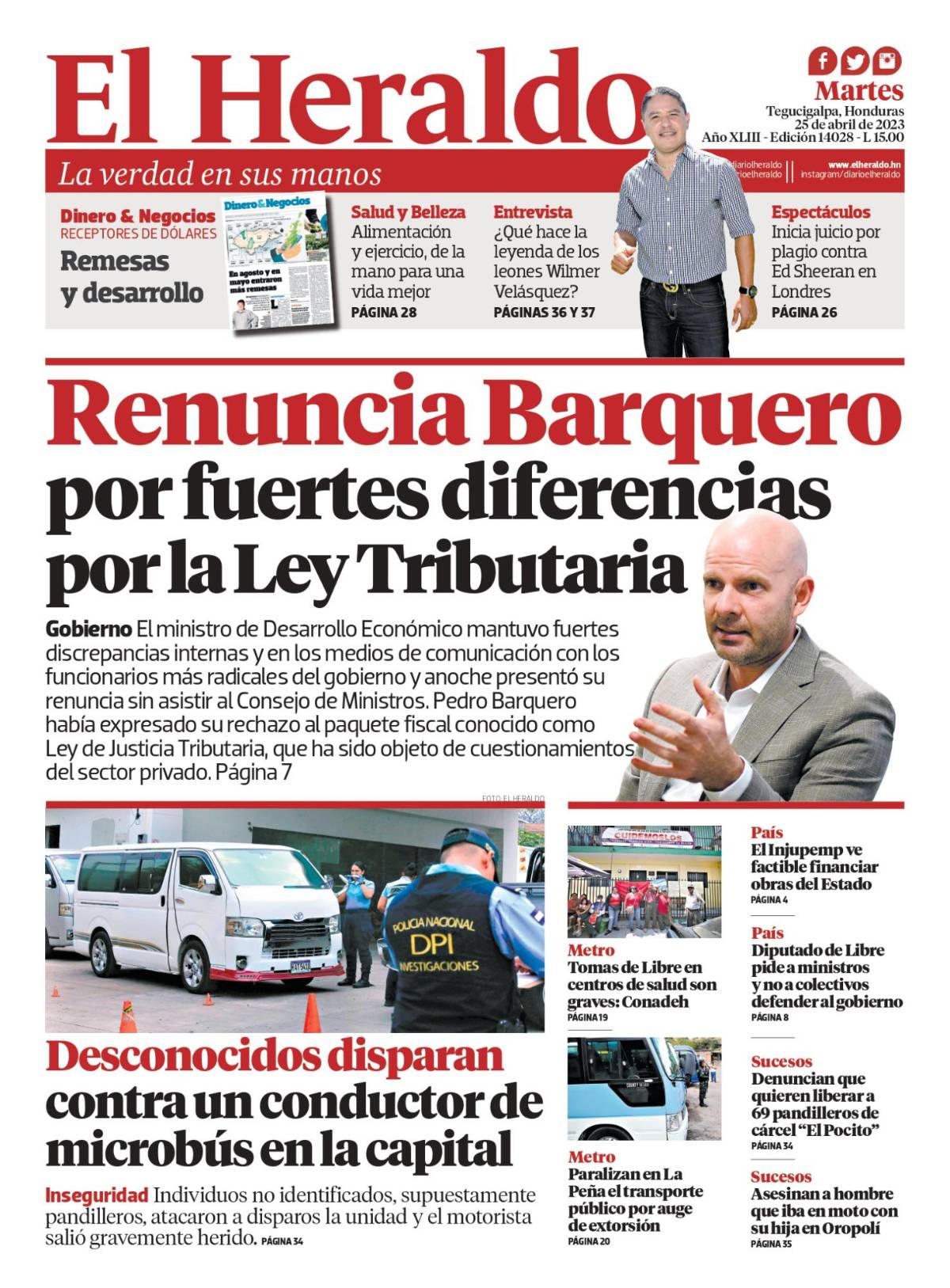 Renuncia Barquero por fuertes diferencias por la Ley Tributaria