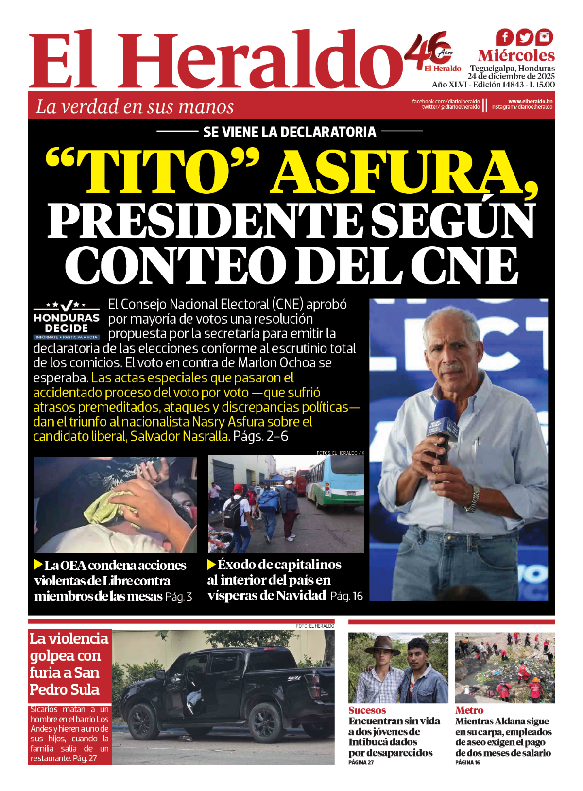 “Tito” Asfura, presidente según conteo del CNE