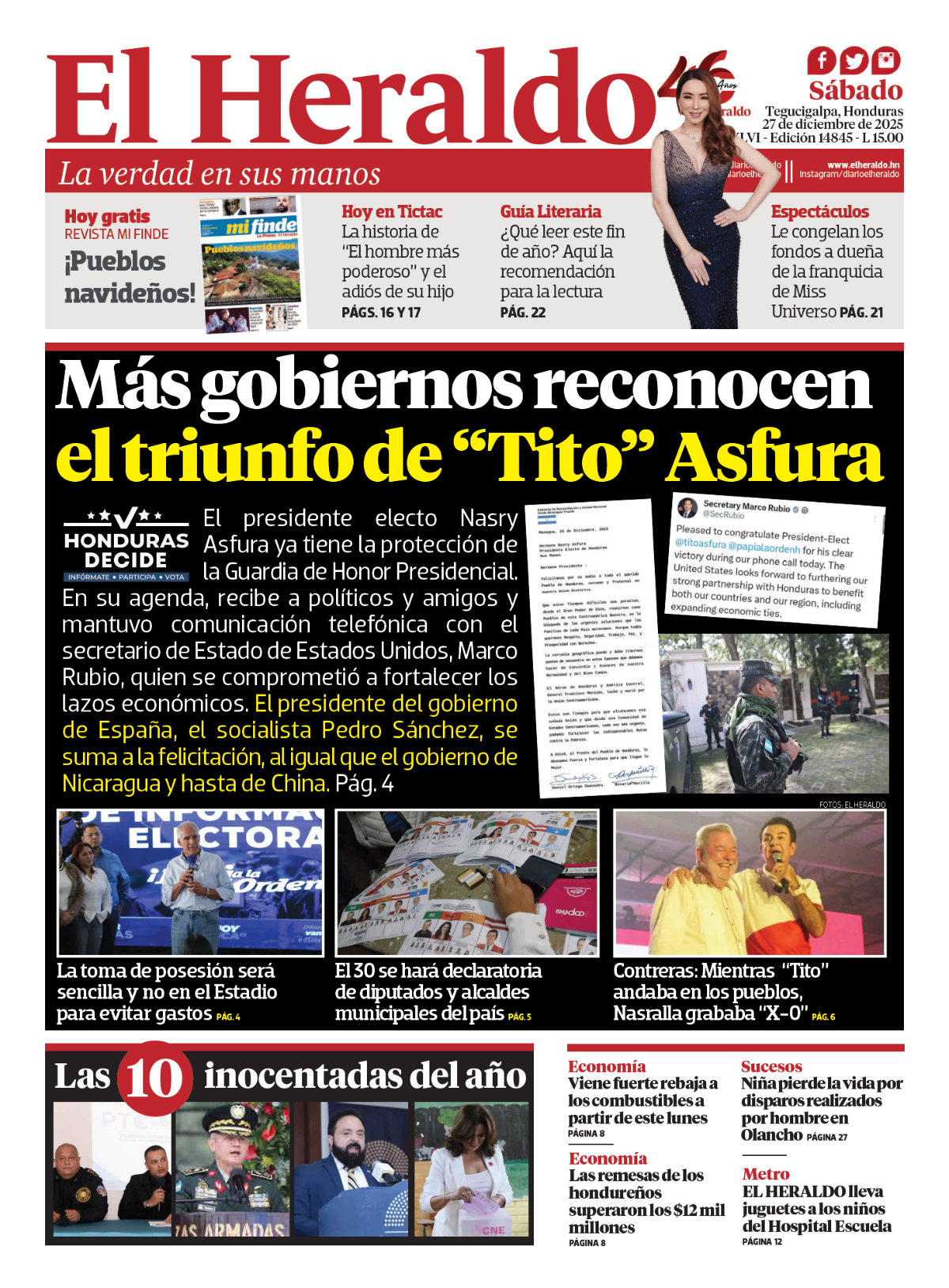 Más gobiernos reconocen el triunfo de Tito Asfura